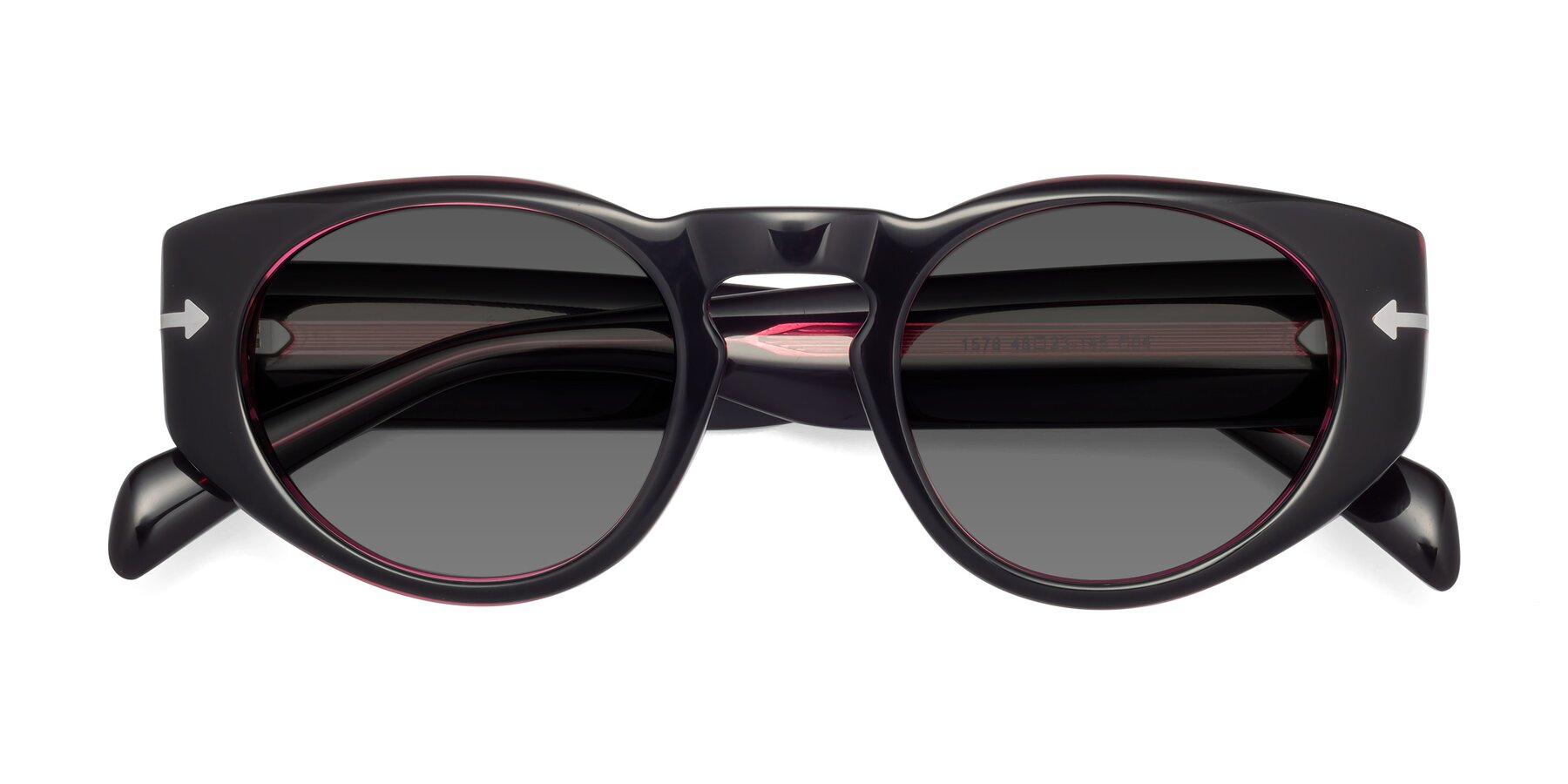 Folded Front of 1578 in Black-Wine with Medium Gray Tinted Lenses