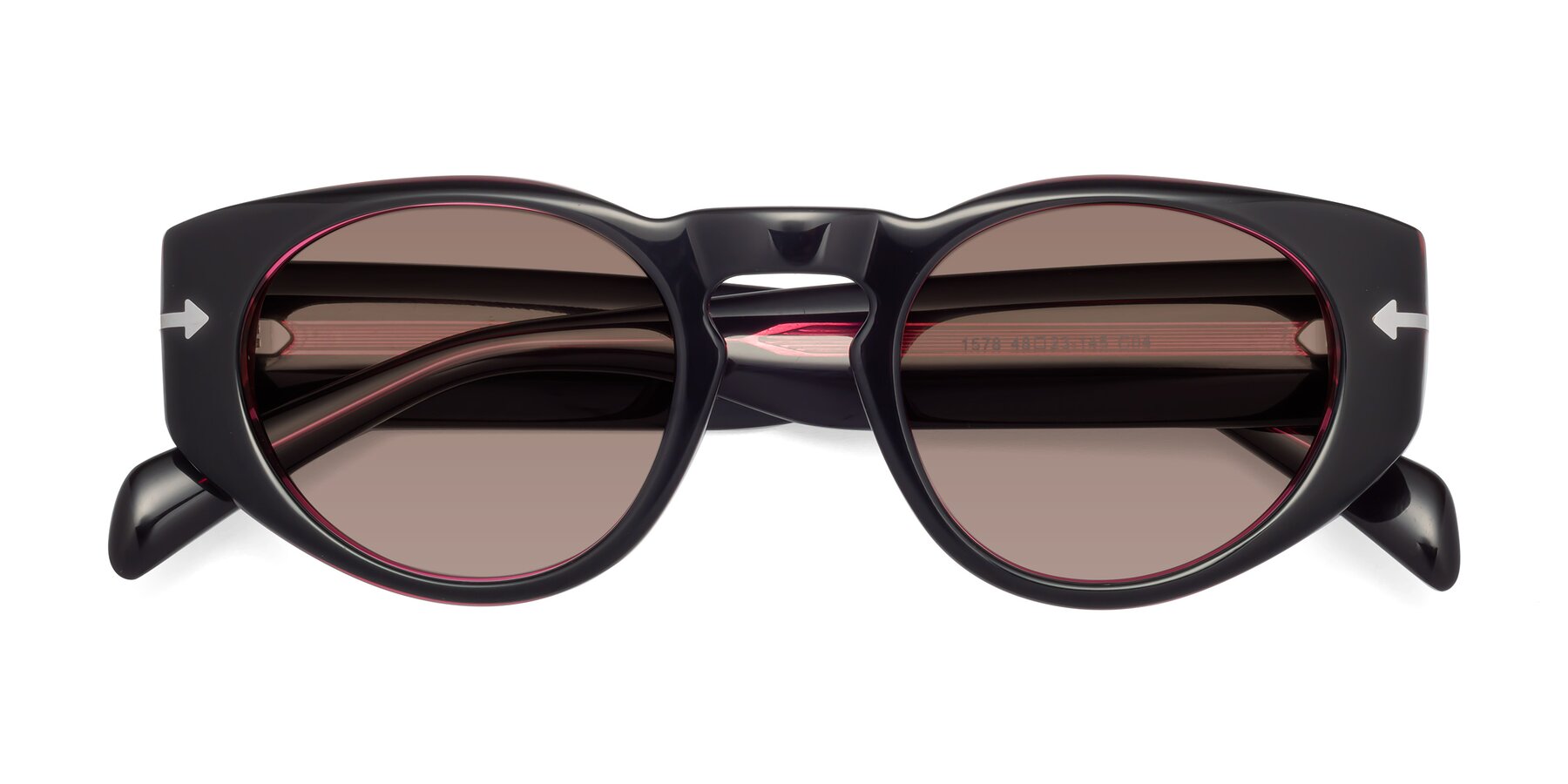 Folded Front of 1578 in Black-Wine with Medium Brown Tinted Lenses