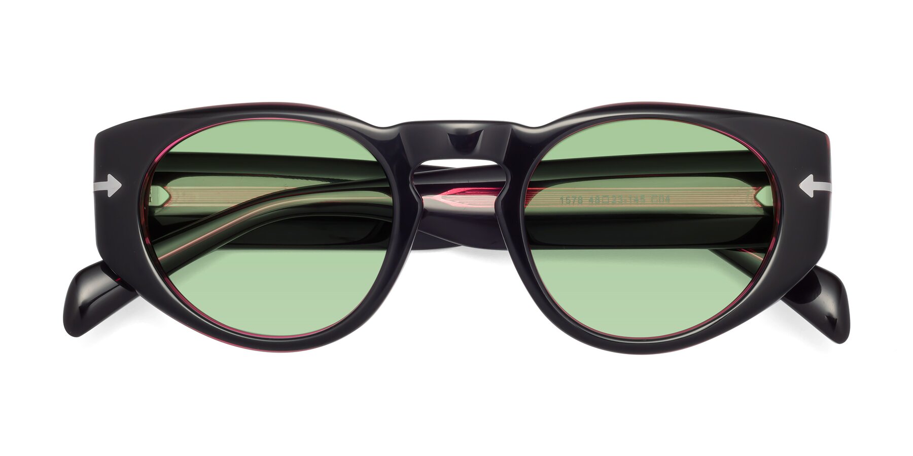 Folded Front of 1578 in Black-Wine with Medium Green Tinted Lenses
