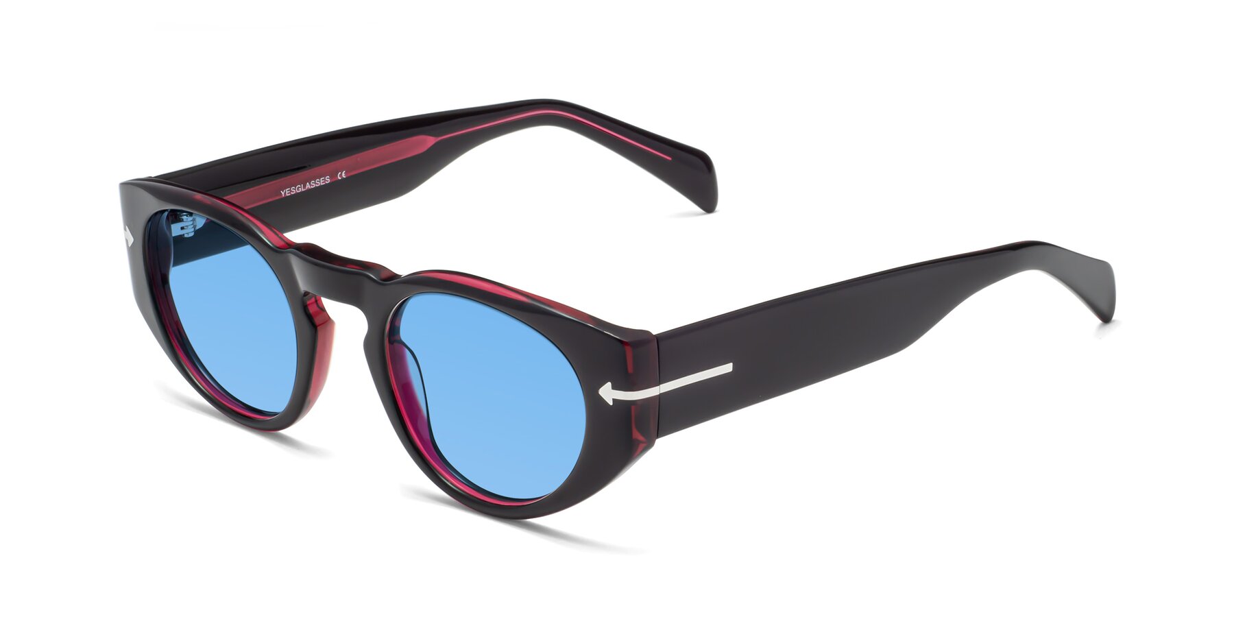 Angle of 1578 in Black-Wine with Medium Blue Tinted Lenses