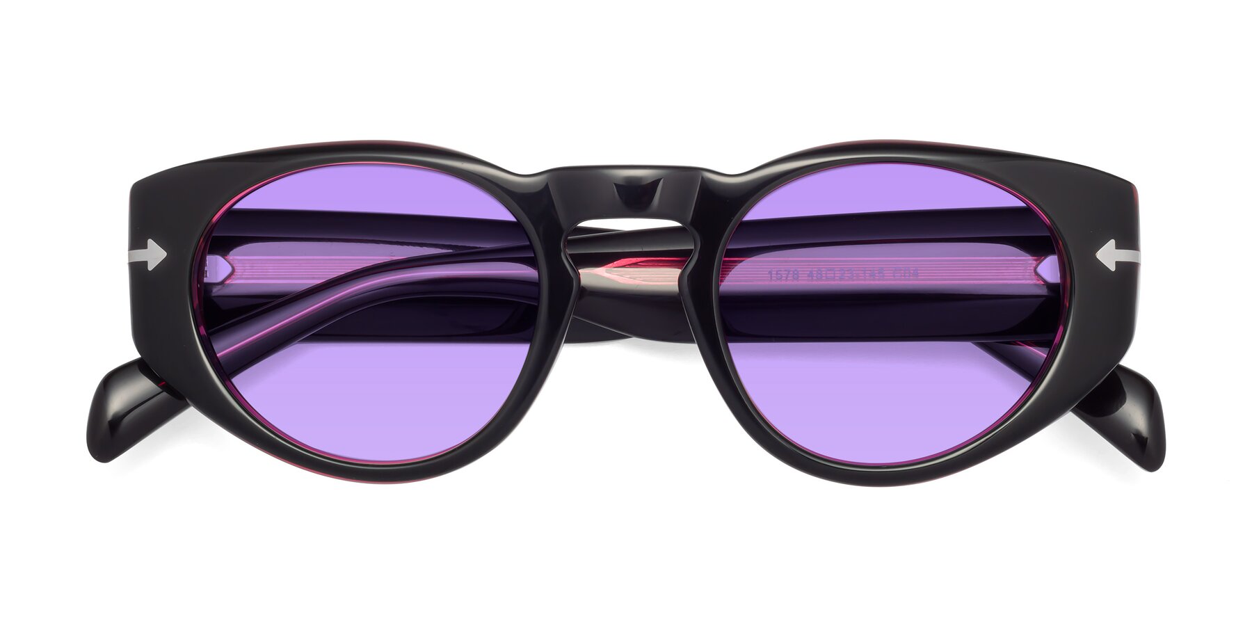 Folded Front of 1578 in Black-Wine with Medium Purple Tinted Lenses
