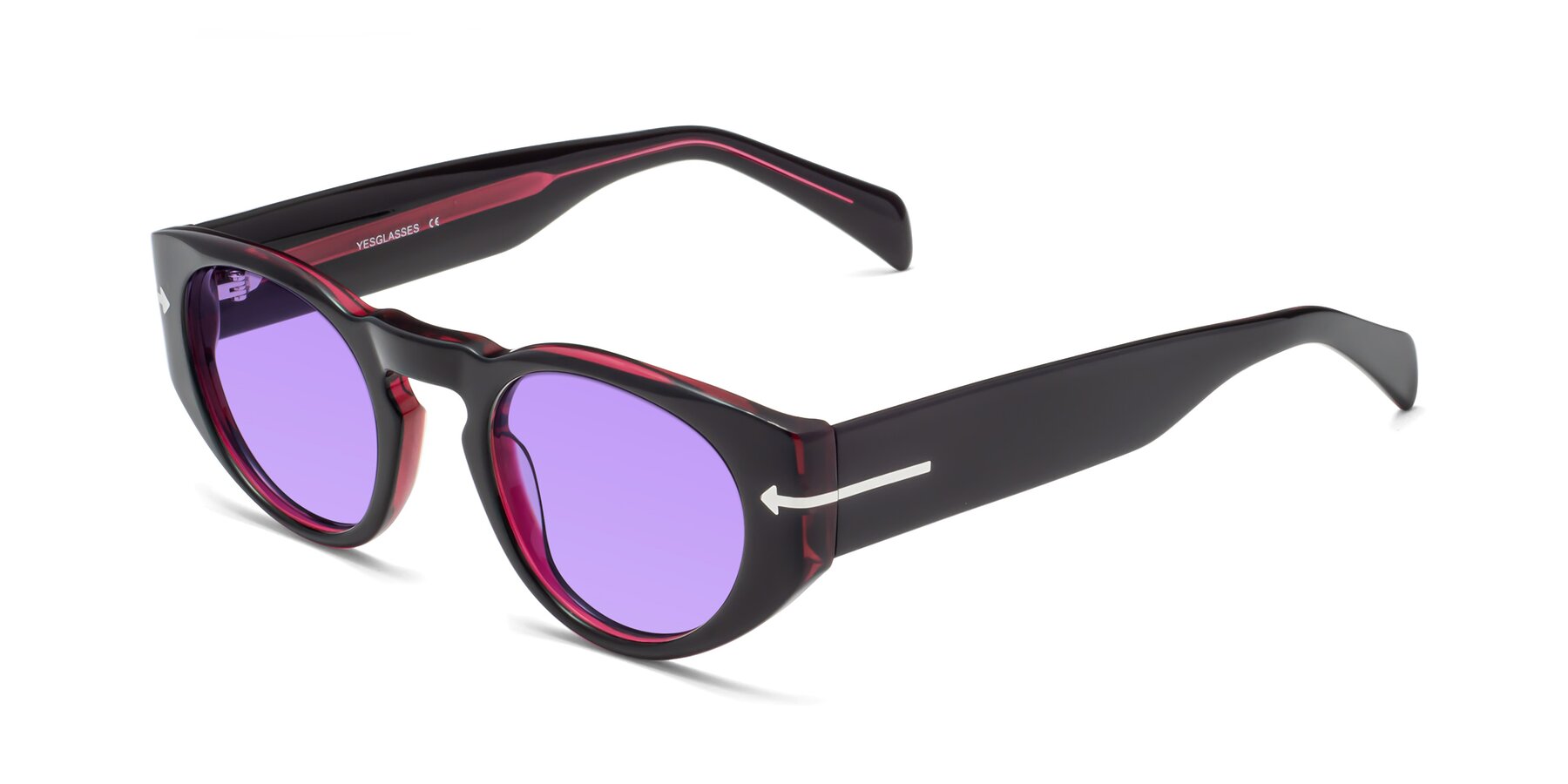 Angle of 1578 in Black-Wine with Medium Purple Tinted Lenses