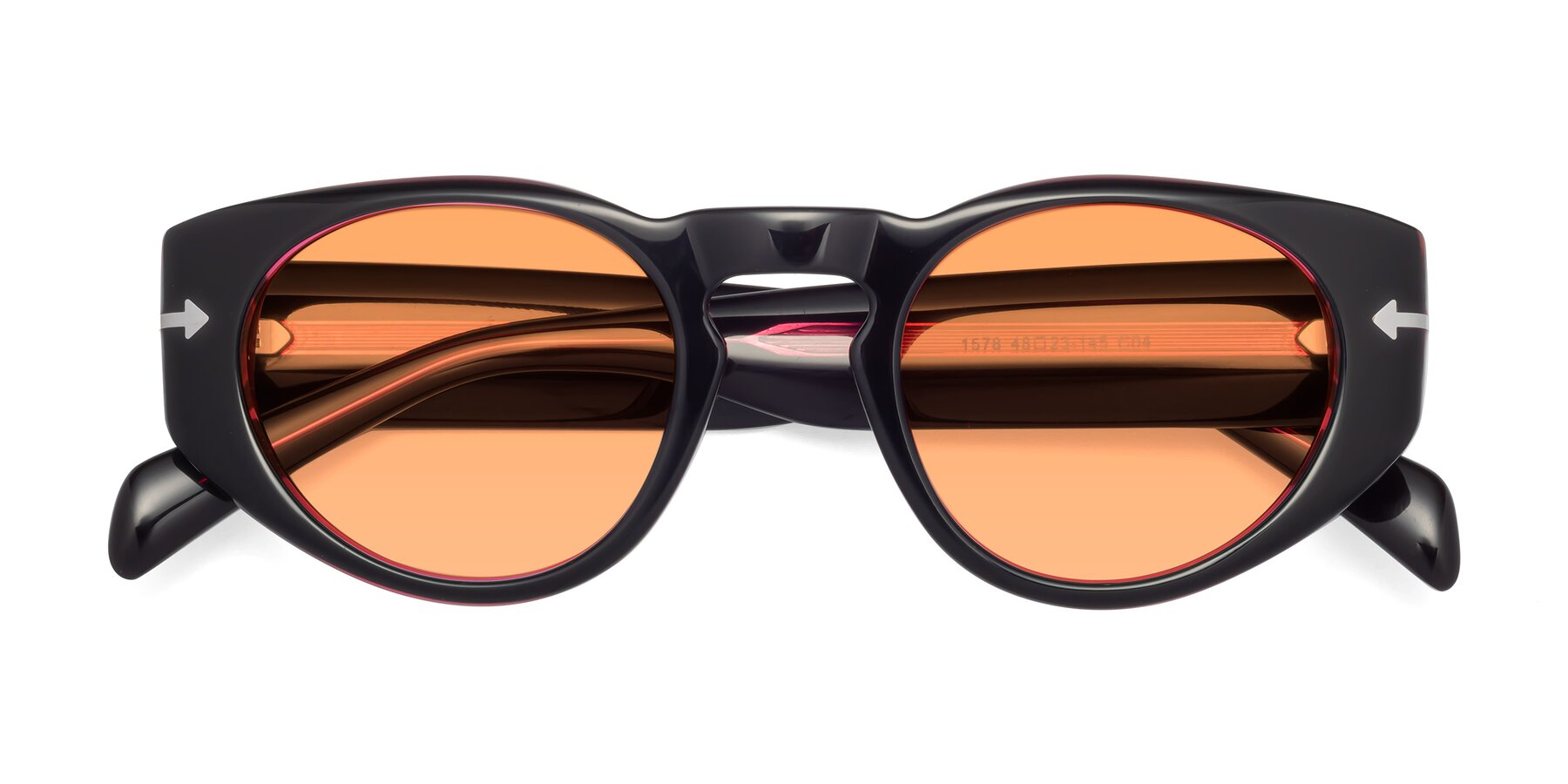 Folded Front of 1578 in Black-Wine with Medium Orange Tinted Lenses