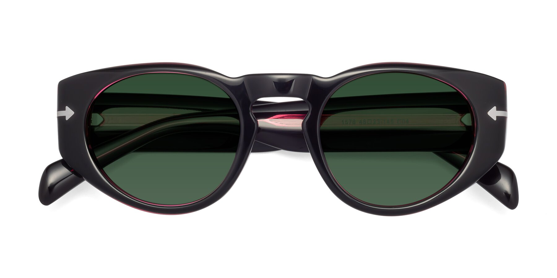 Folded Front of 1578 in Black-Wine with Green Tinted Lenses