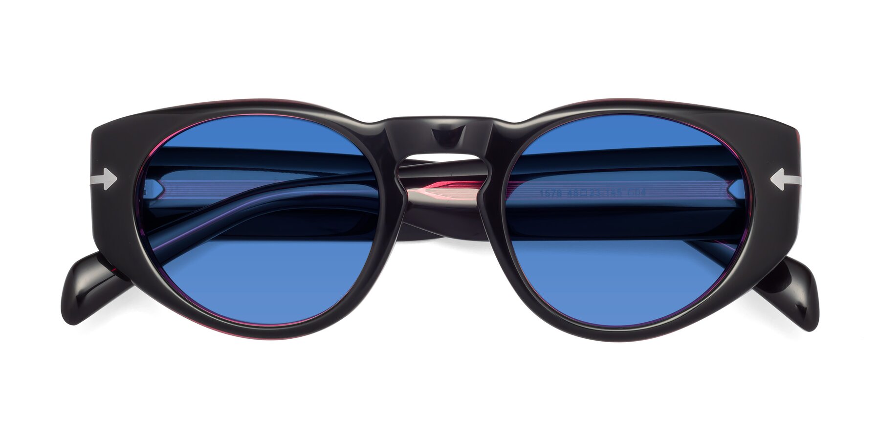 Folded Front of 1578 in Black-Wine with Blue Tinted Lenses