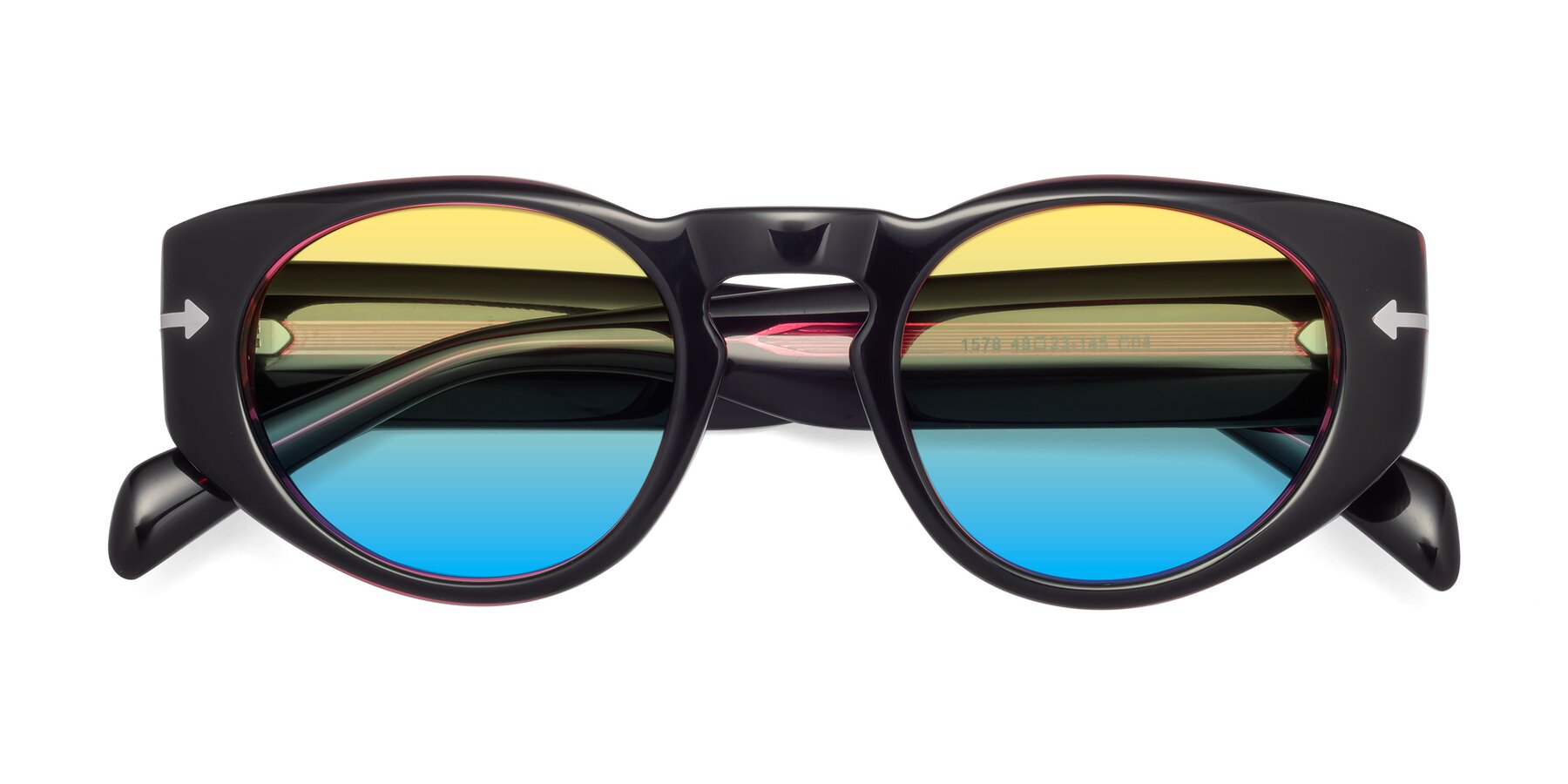 Folded Front of 1578 in Black-Wine with Yellow / Blue Gradient Lenses