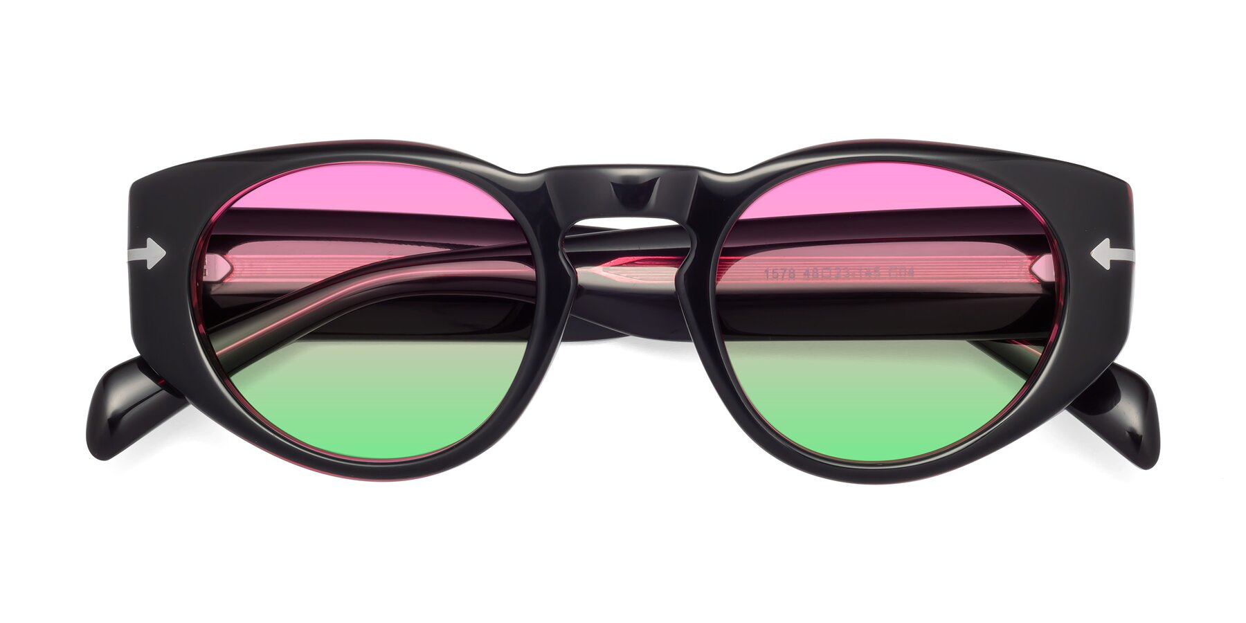 Folded Front of 1578 in Black-Wine with Pink / Green Gradient Lenses