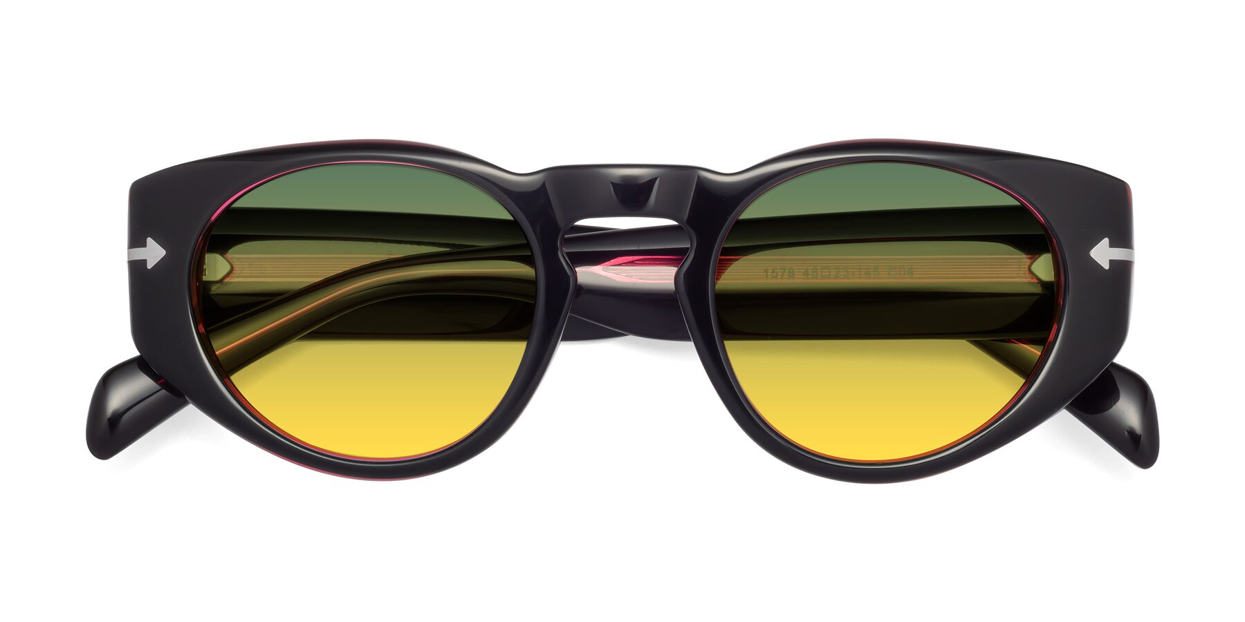 Folded Front of 1578 in Black-Wine with Green / Yellow Gradient Lenses