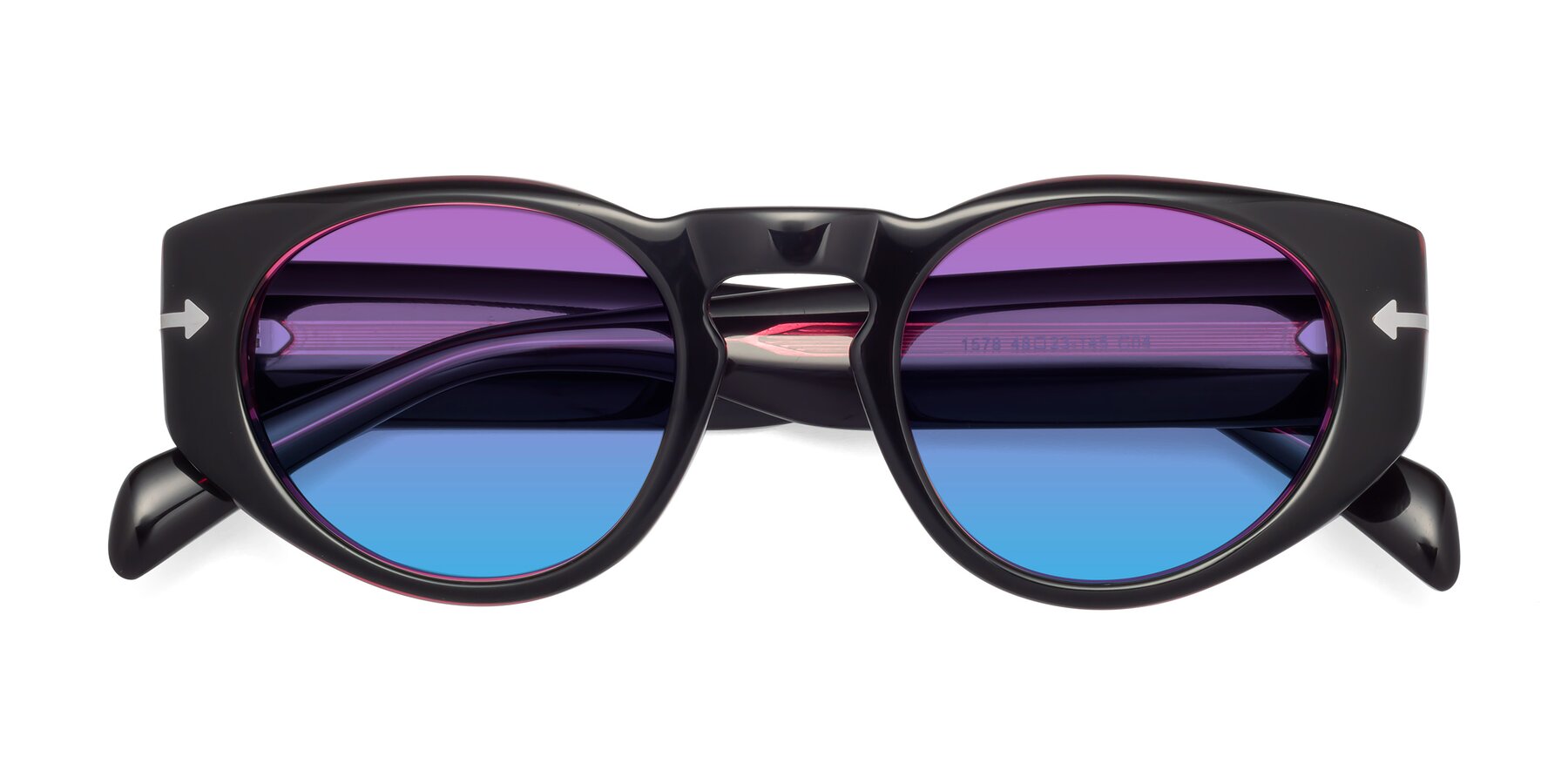 Folded Front of 1578 in Black-Wine with Purple / Blue Gradient Lenses