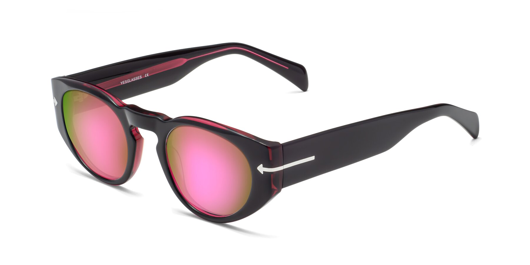 Angle of 1578 in Black-Wine with Pink Mirrored Lenses