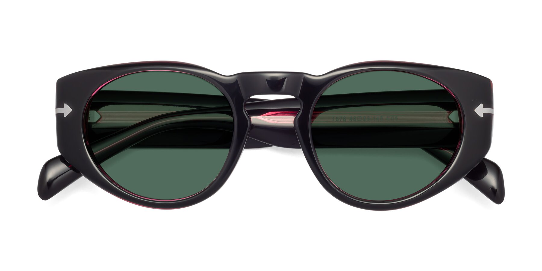 Folded Front of 1578 in Black-Wine with Green Polarized Lenses