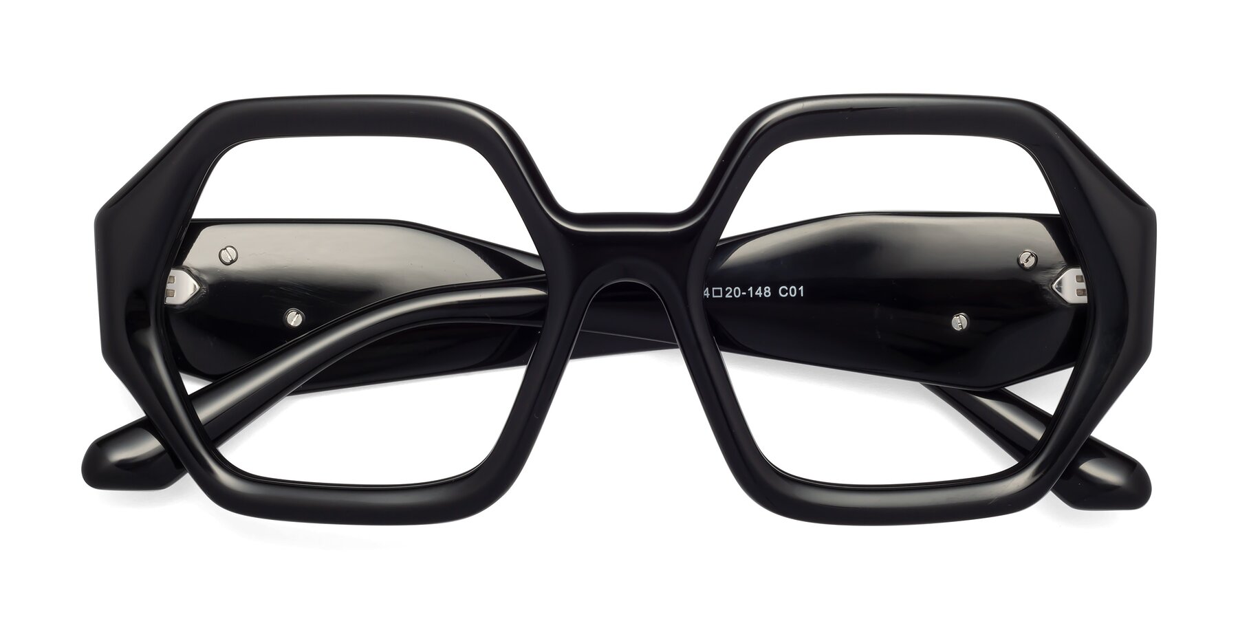Folded Front of 1582 in Black with Clear Eyeglass Lenses