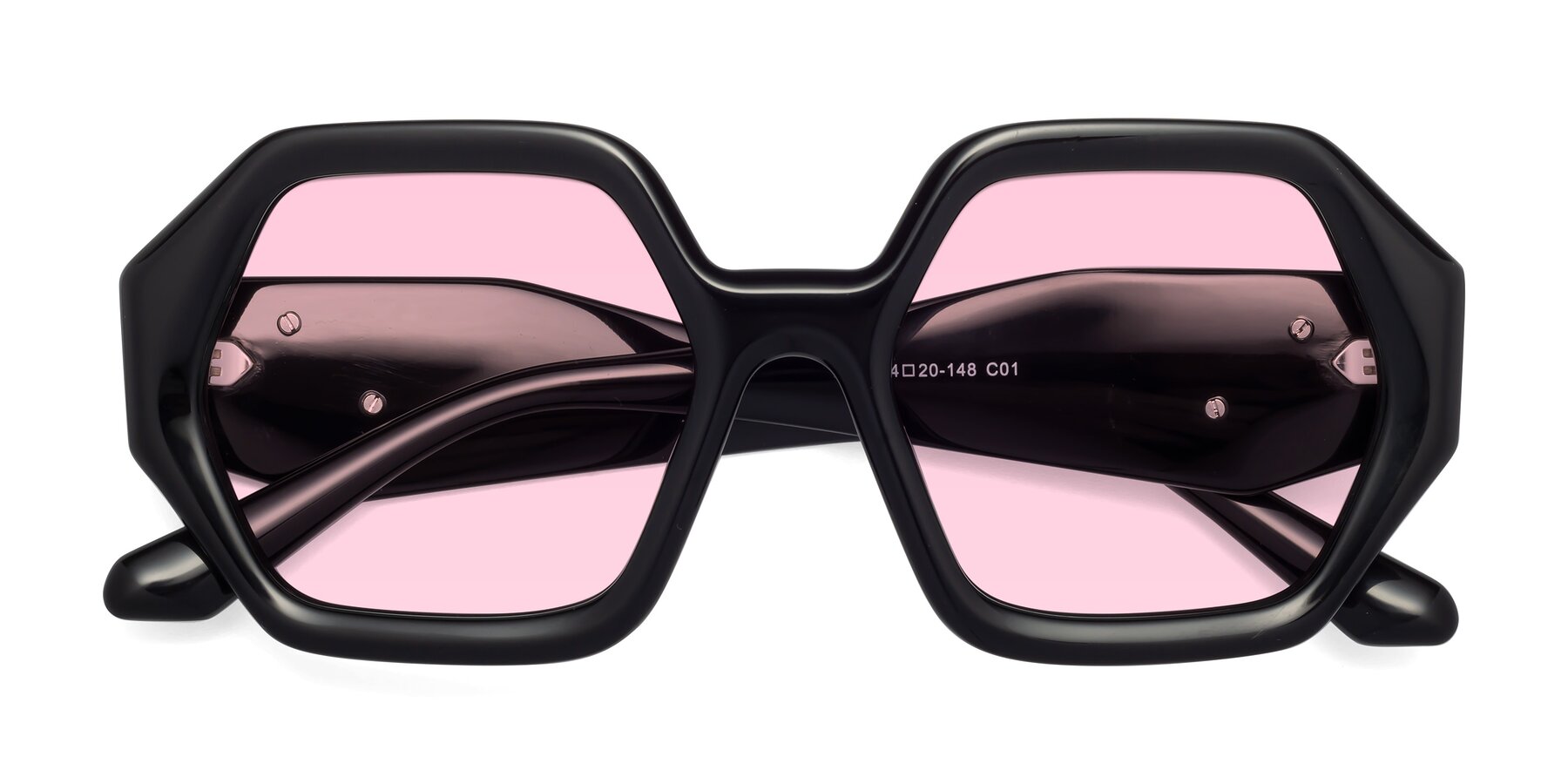 Folded Front of 1582 in Black with Light Pink Tinted Lenses