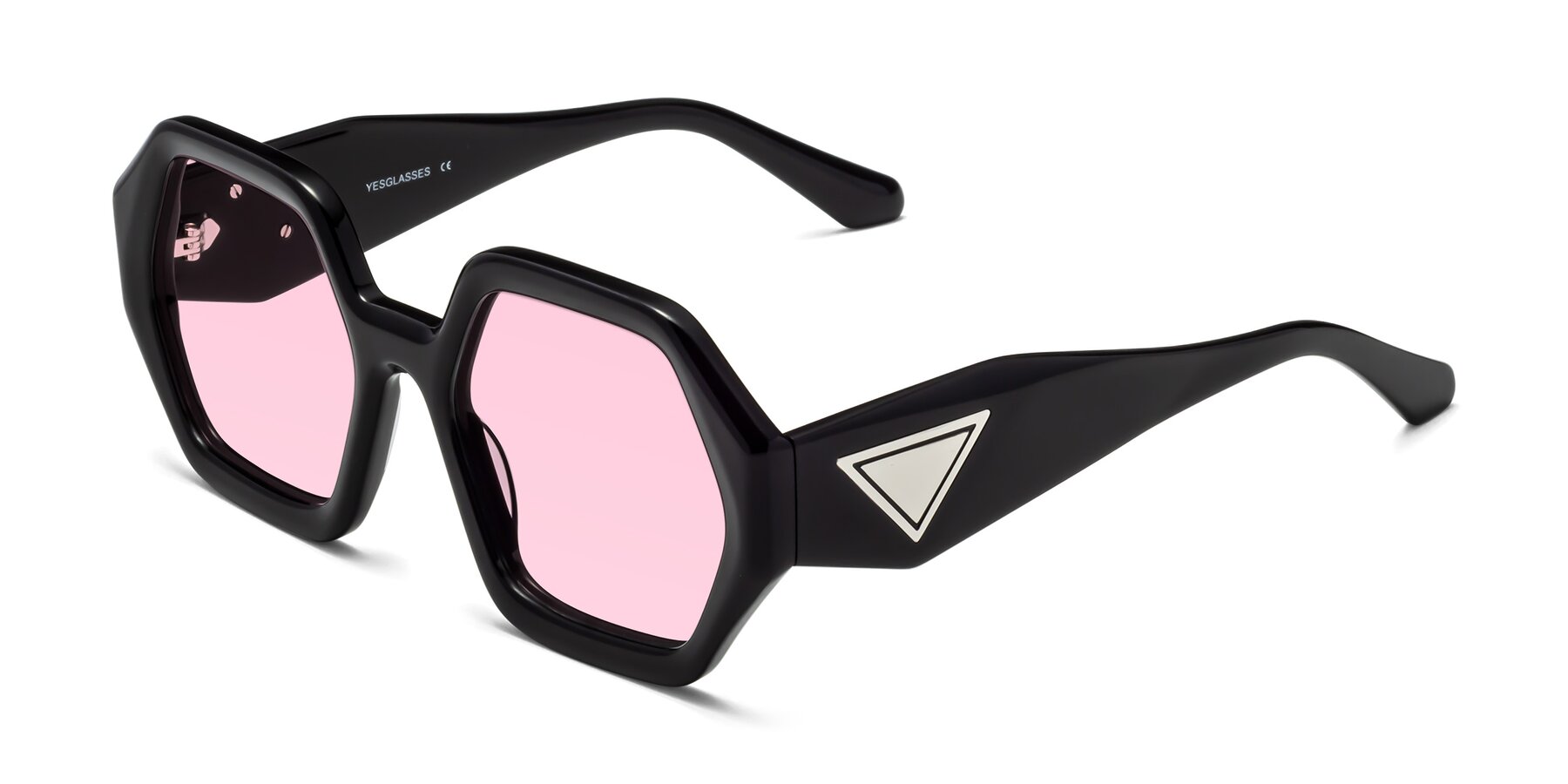 Angle of 1582 in Black with Light Pink Tinted Lenses