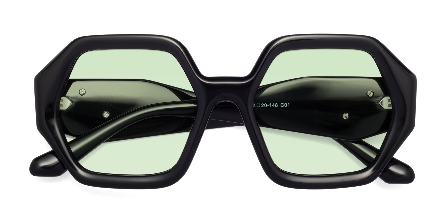 Folded Front of 1582 in Black with Light Green Tinted Lenses