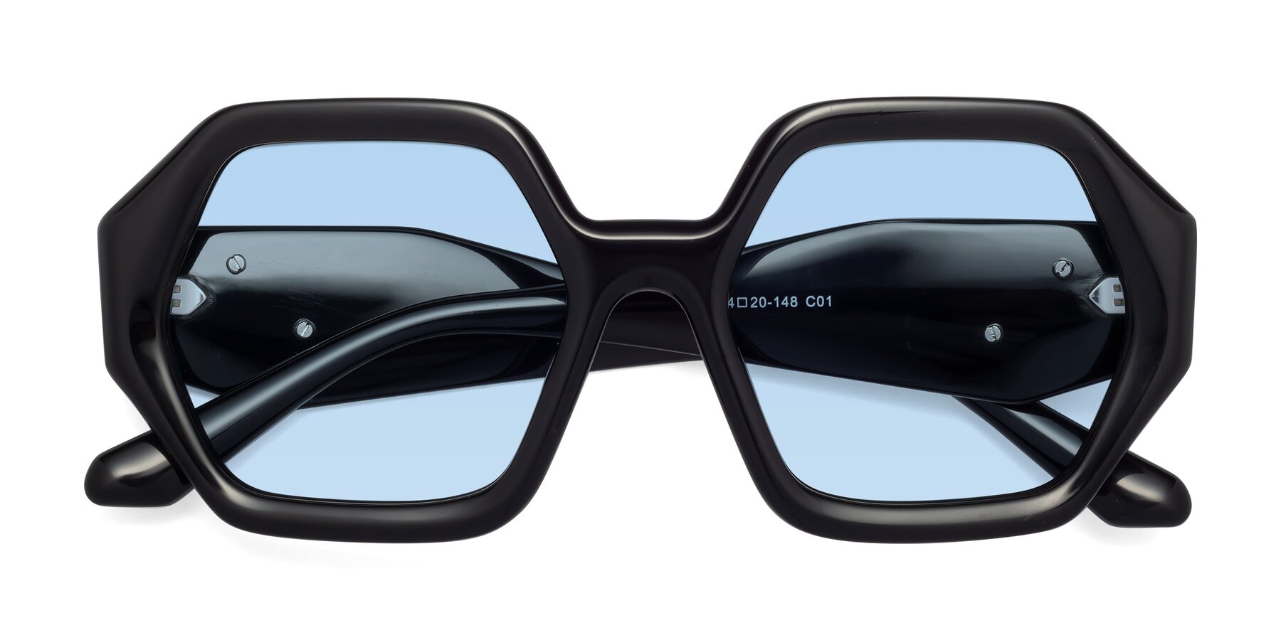 Folded Front of 1582 in Black with Light Blue Tinted Lenses