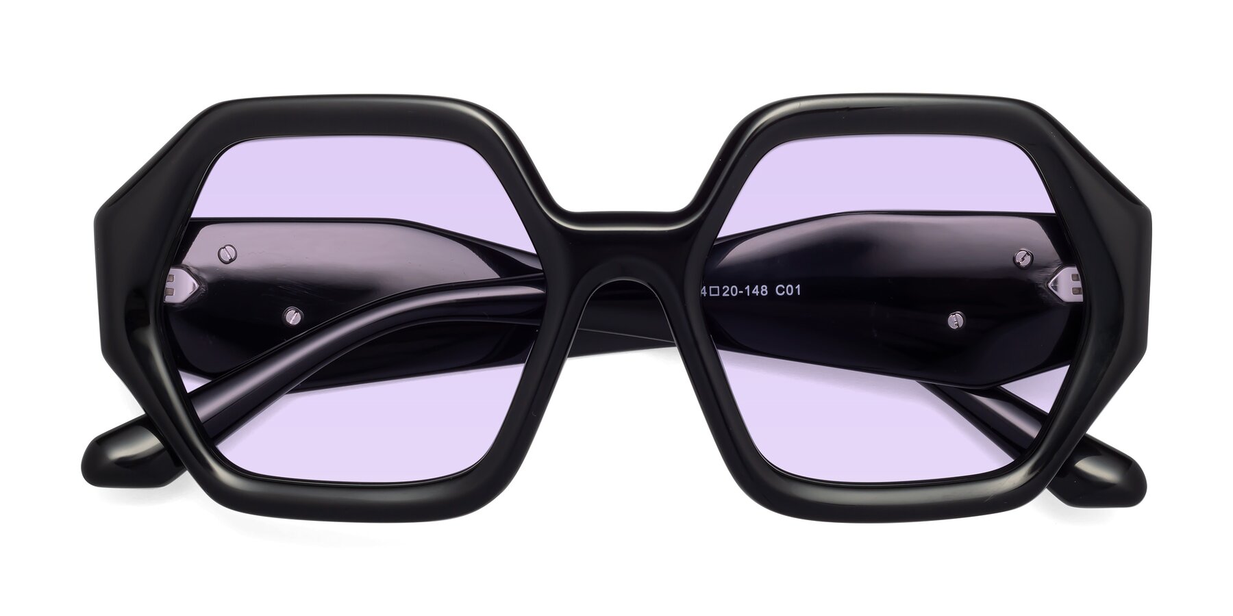Folded Front of 1582 in Black with Light Purple Tinted Lenses