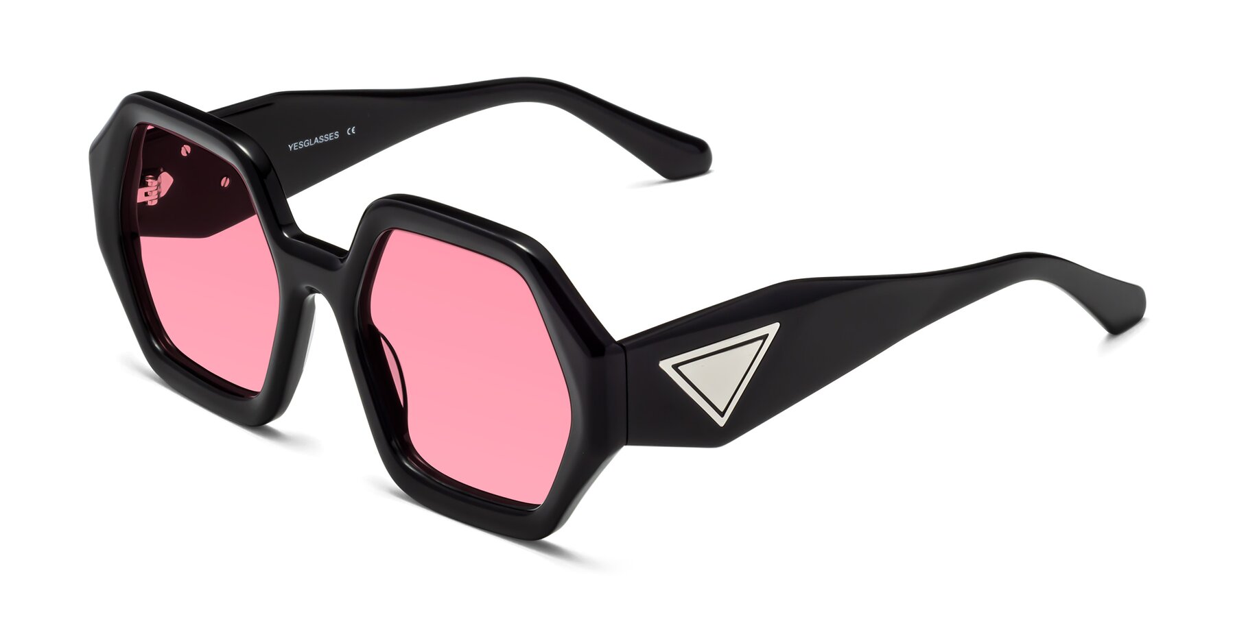 Angle of 1582 in Black with Pink Tinted Lenses