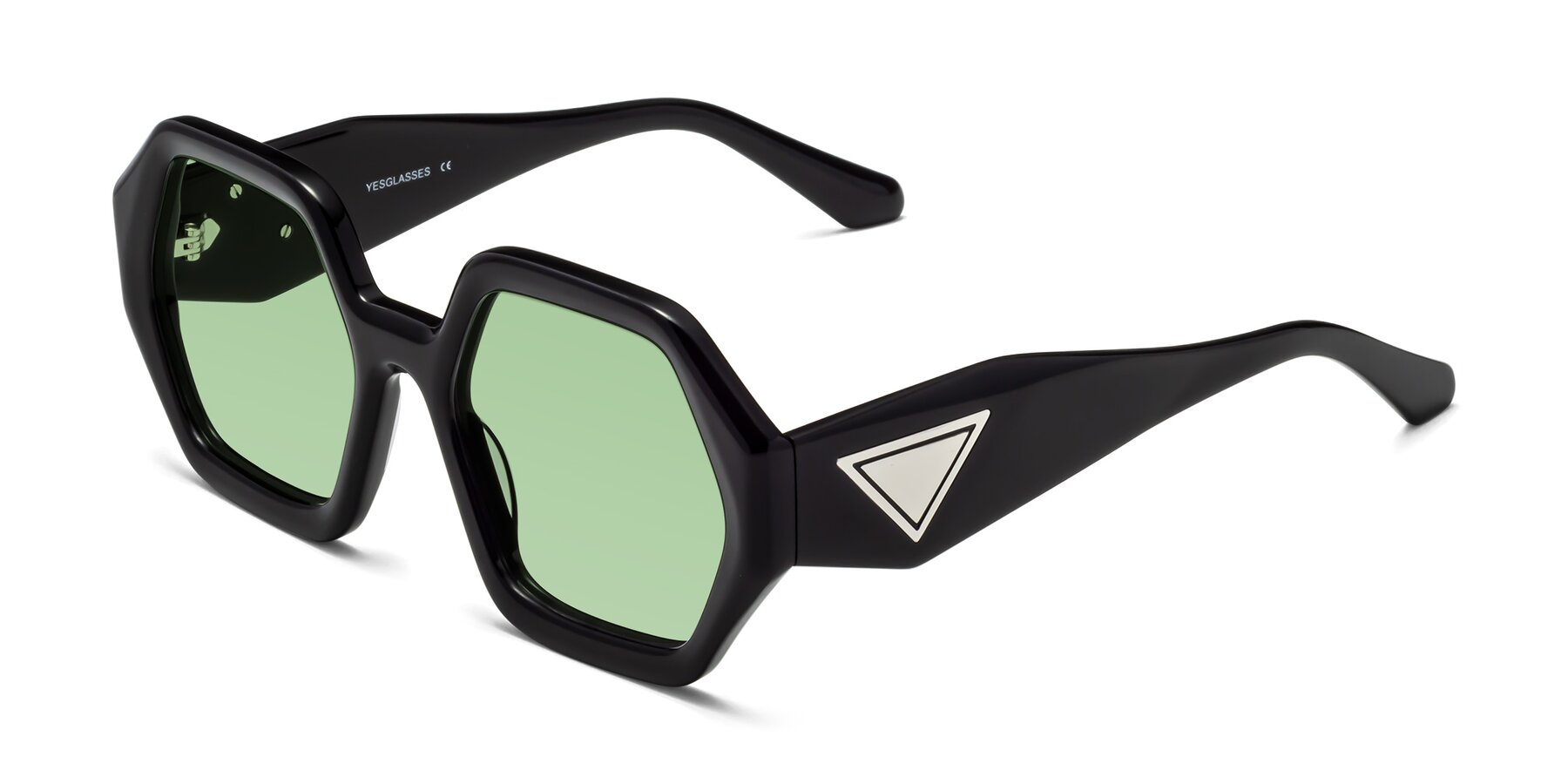 Angle of 1582 in Black with Medium Green Tinted Lenses