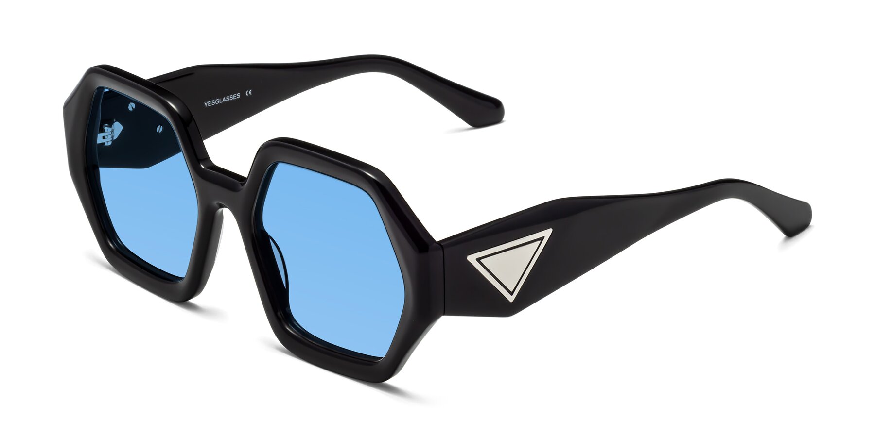 Angle of 1582 in Black with Medium Blue Tinted Lenses