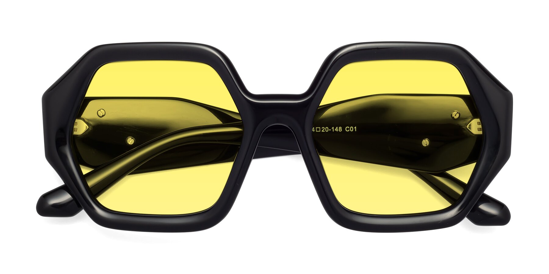 Folded Front of 1582 in Black with Medium Yellow Tinted Lenses