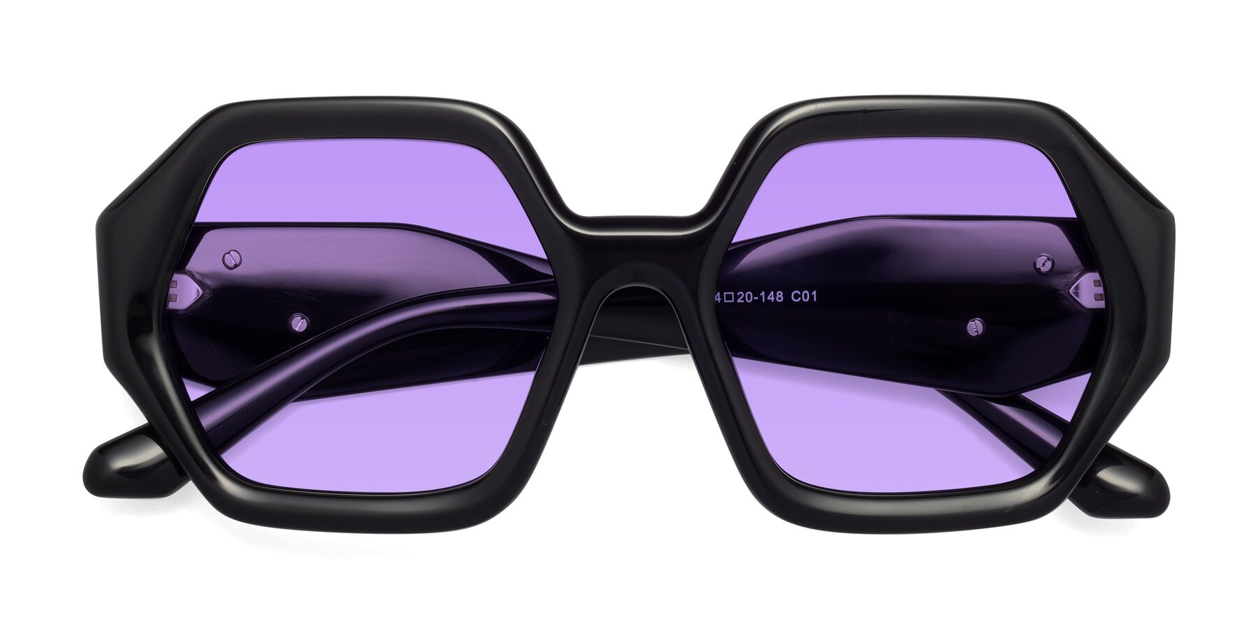 Folded Front of 1582 in Black with Medium Purple Tinted Lenses
