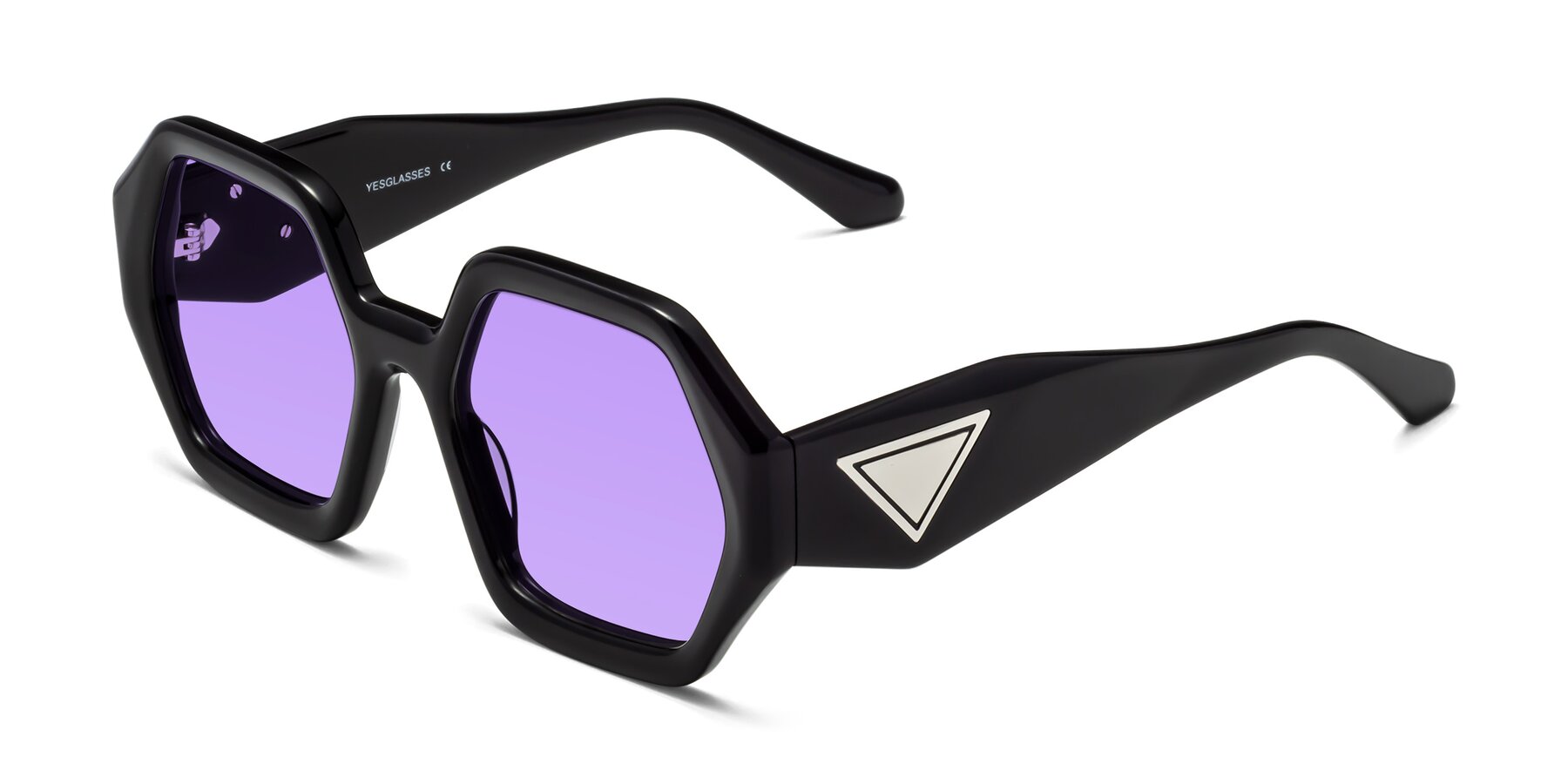 Angle of 1582 in Black with Medium Purple Tinted Lenses