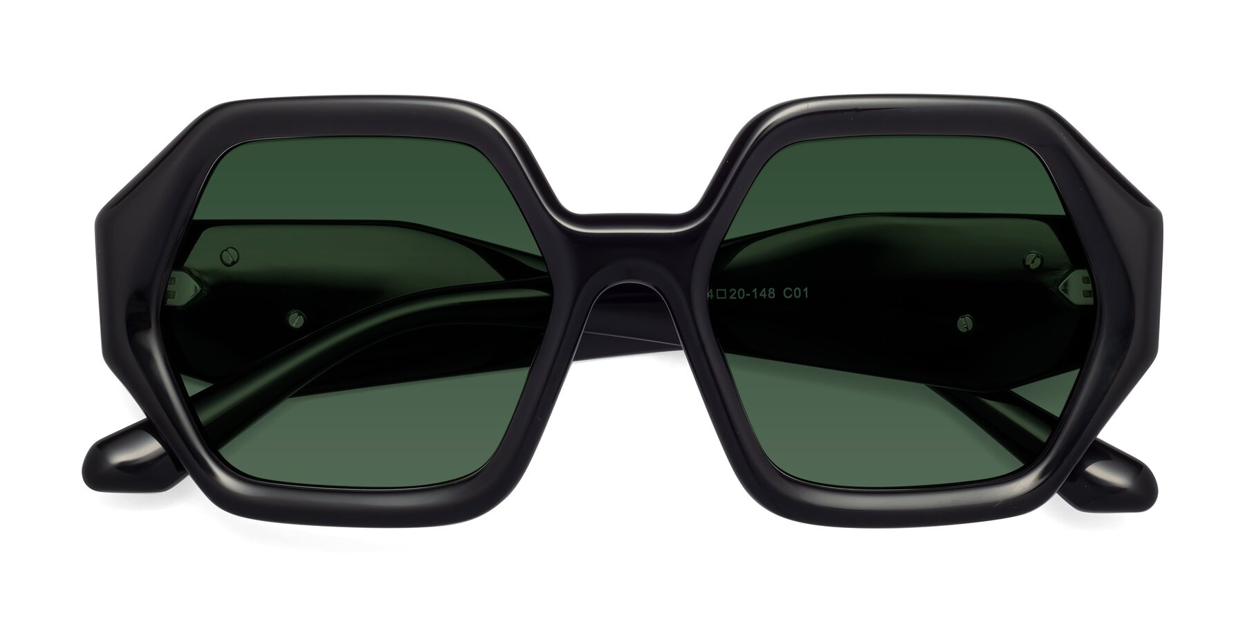 Folded Front of 1582 in Black with Green Tinted Lenses