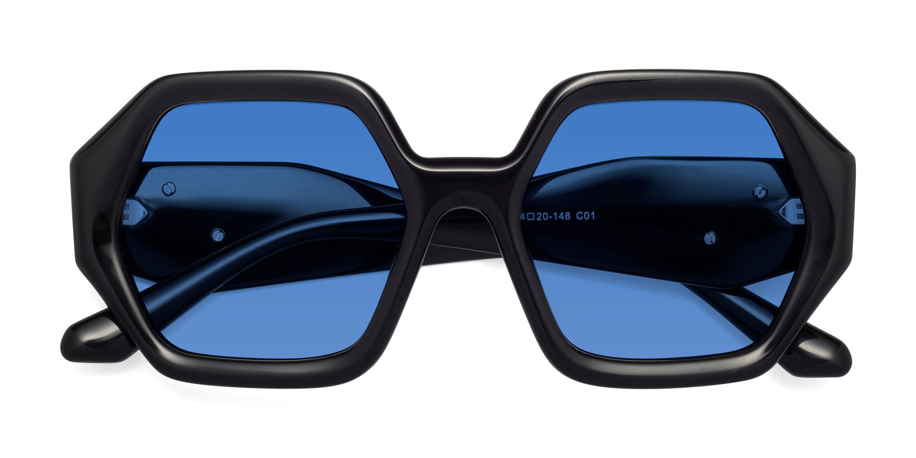 Folded Front of 1582 in Black with Blue Tinted Lenses