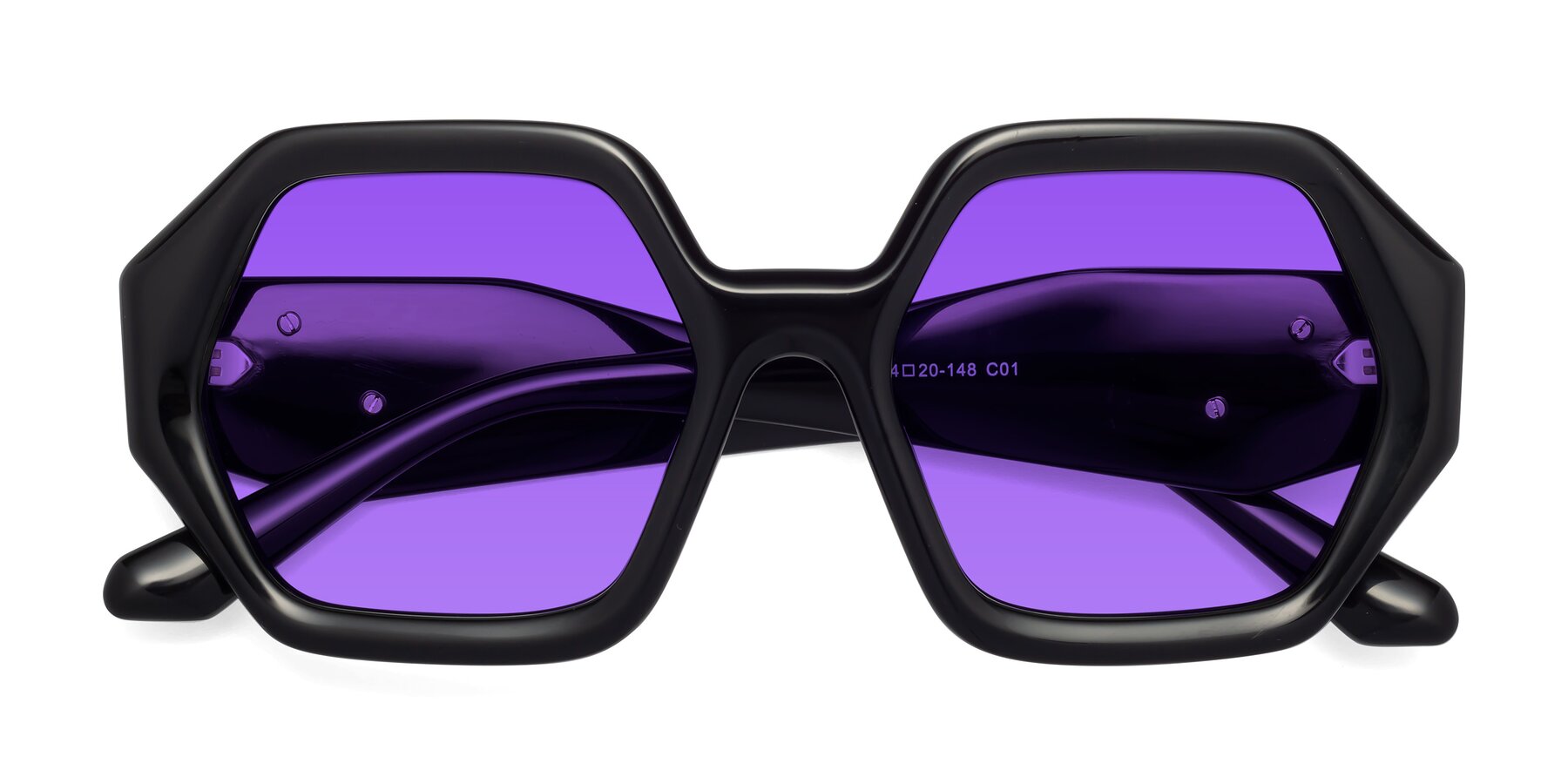 Folded Front of 1582 in Black with Purple Tinted Lenses