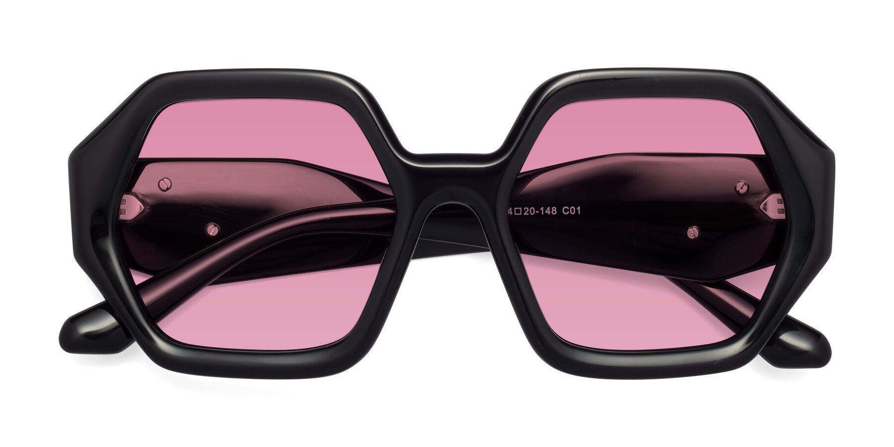 Folded Front of 1582 in Black with Medium Wine Tinted Lenses