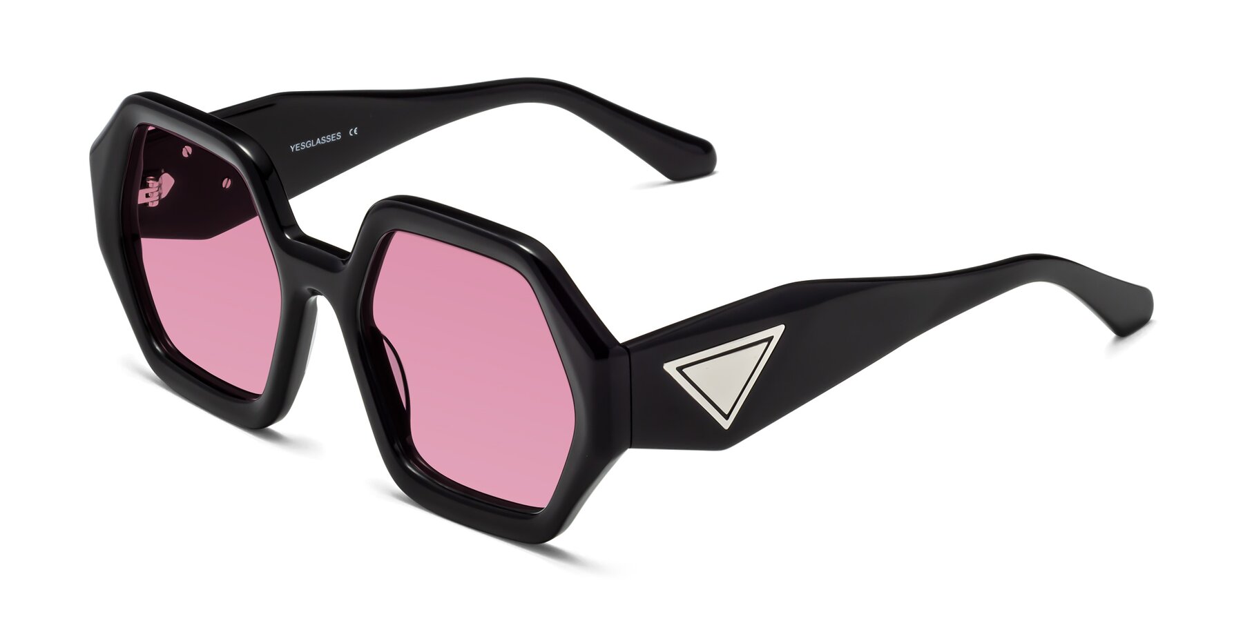 Angle of 1582 in Black with Medium Wine Tinted Lenses