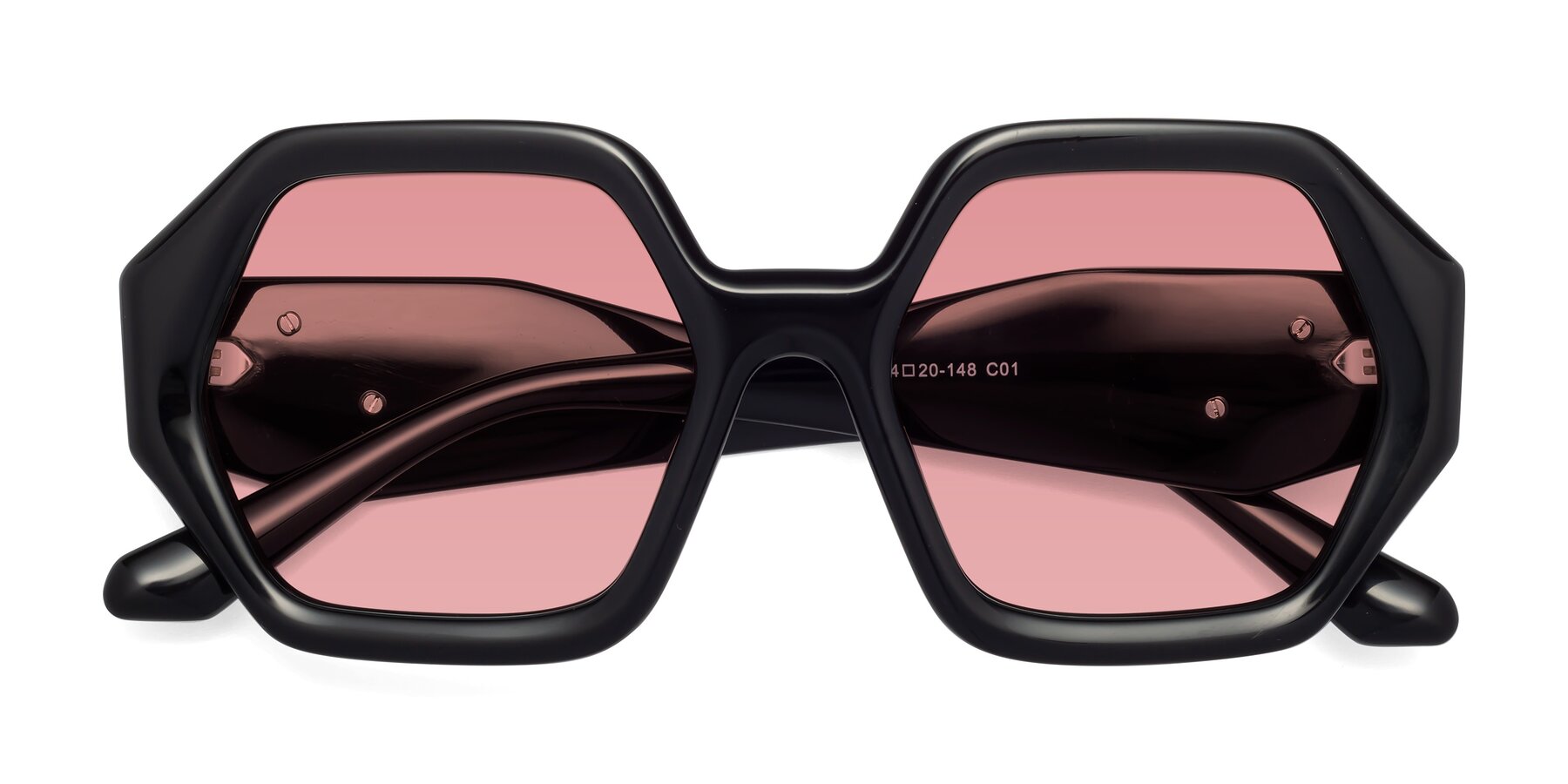 Folded Front of 1582 in Black with Medium Garnet Tinted Lenses