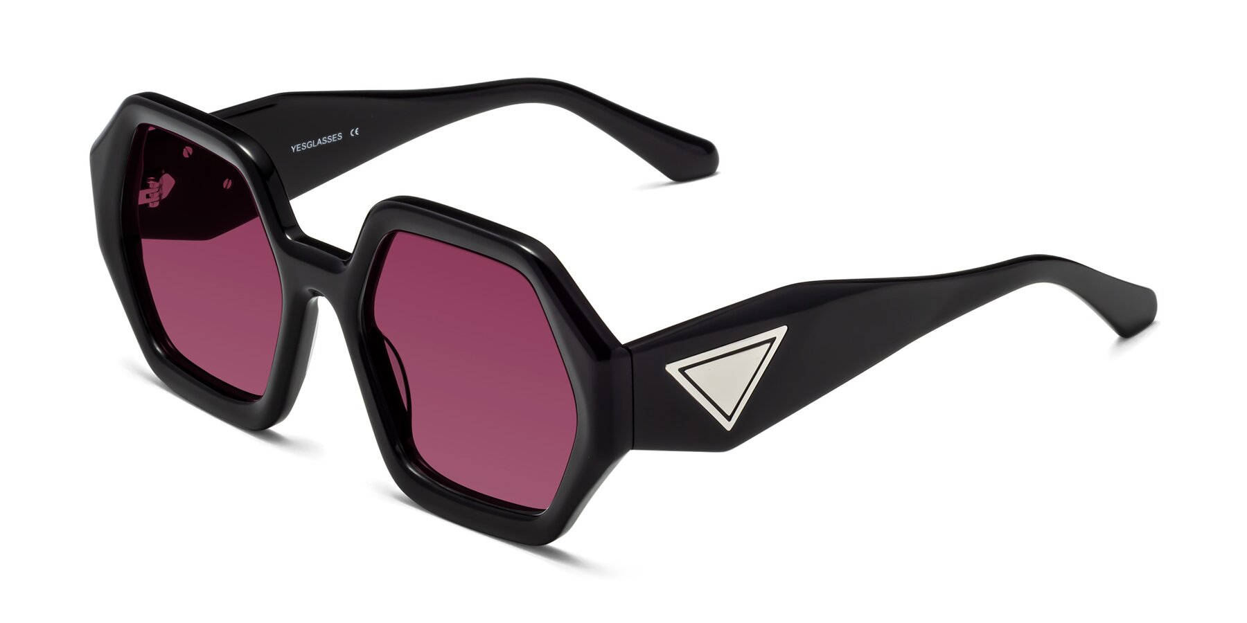 Angle of 1582 in Black with Wine Tinted Lenses