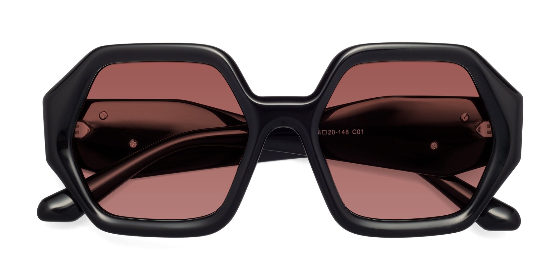 Folded Front of 1582 in Black with Garnet Tinted Lenses