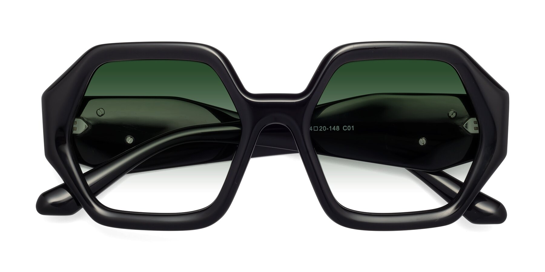 Folded Front of 1582 in Black with Green Gradient Lenses
