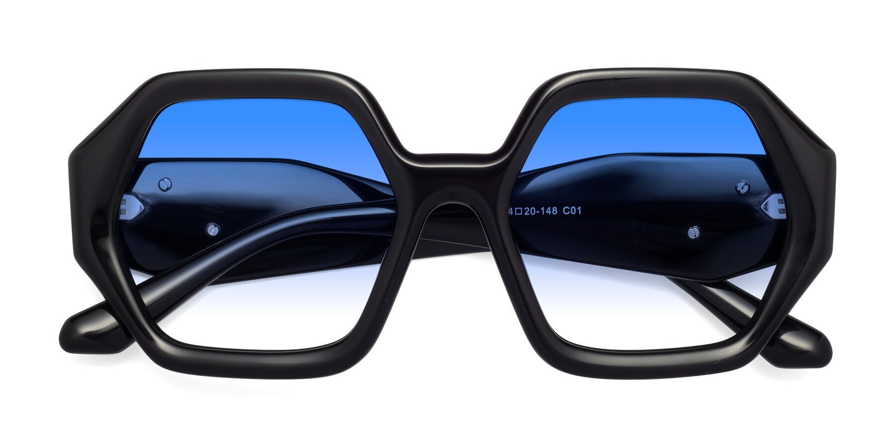 Folded Front of 1582 in Black with Blue Gradient Lenses