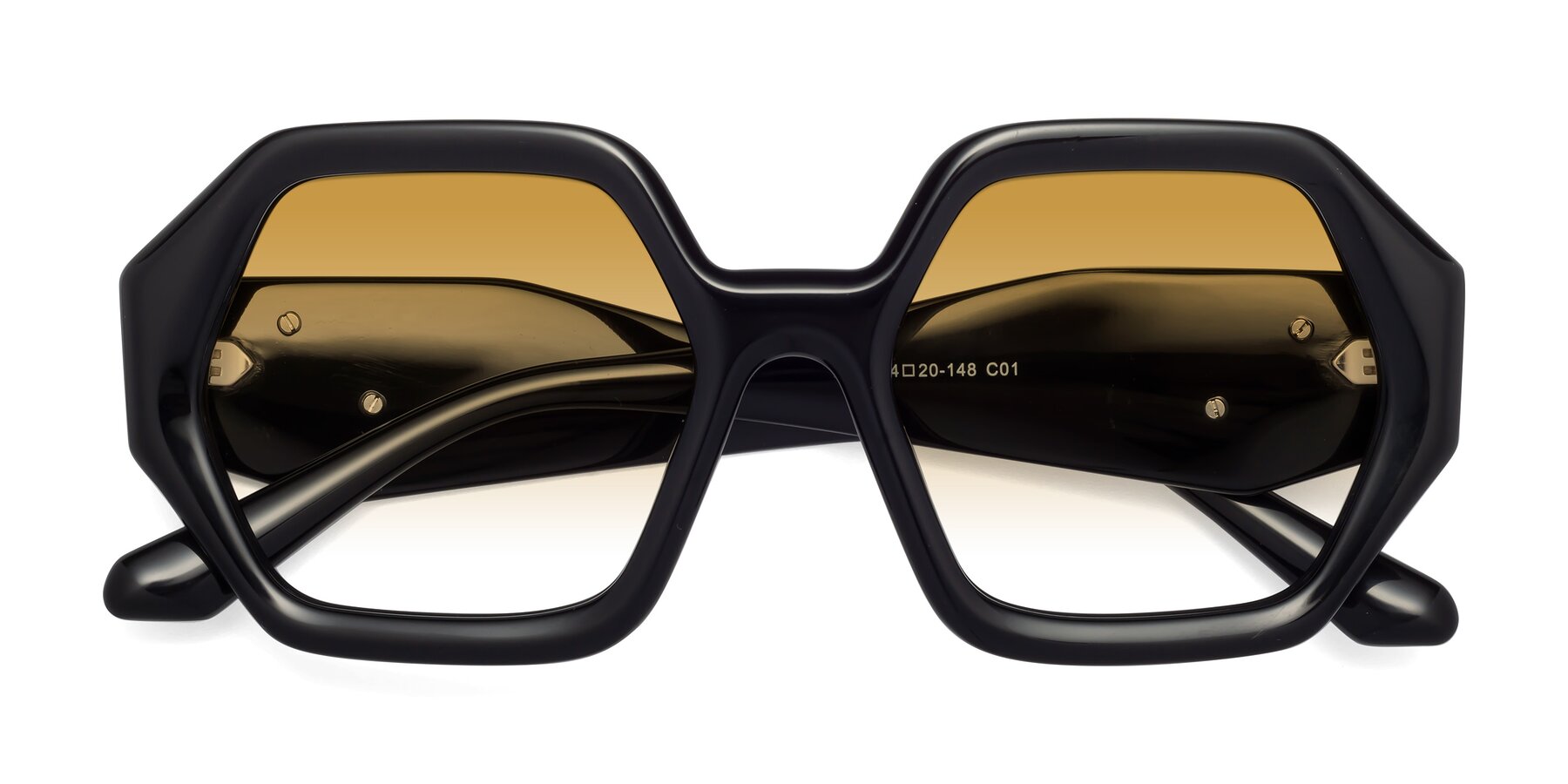 Folded Front of 1582 in Black with Champagne Gradient Lenses