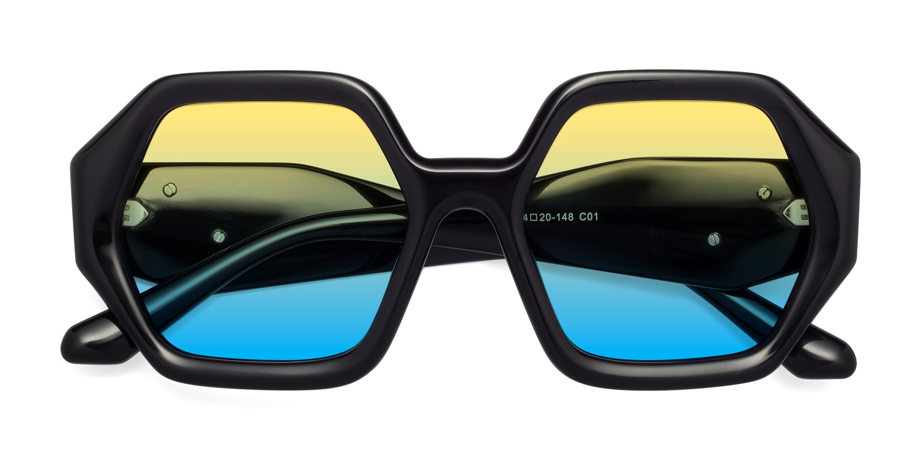 Folded Front of 1582 in Black with Yellow / Blue Gradient Lenses