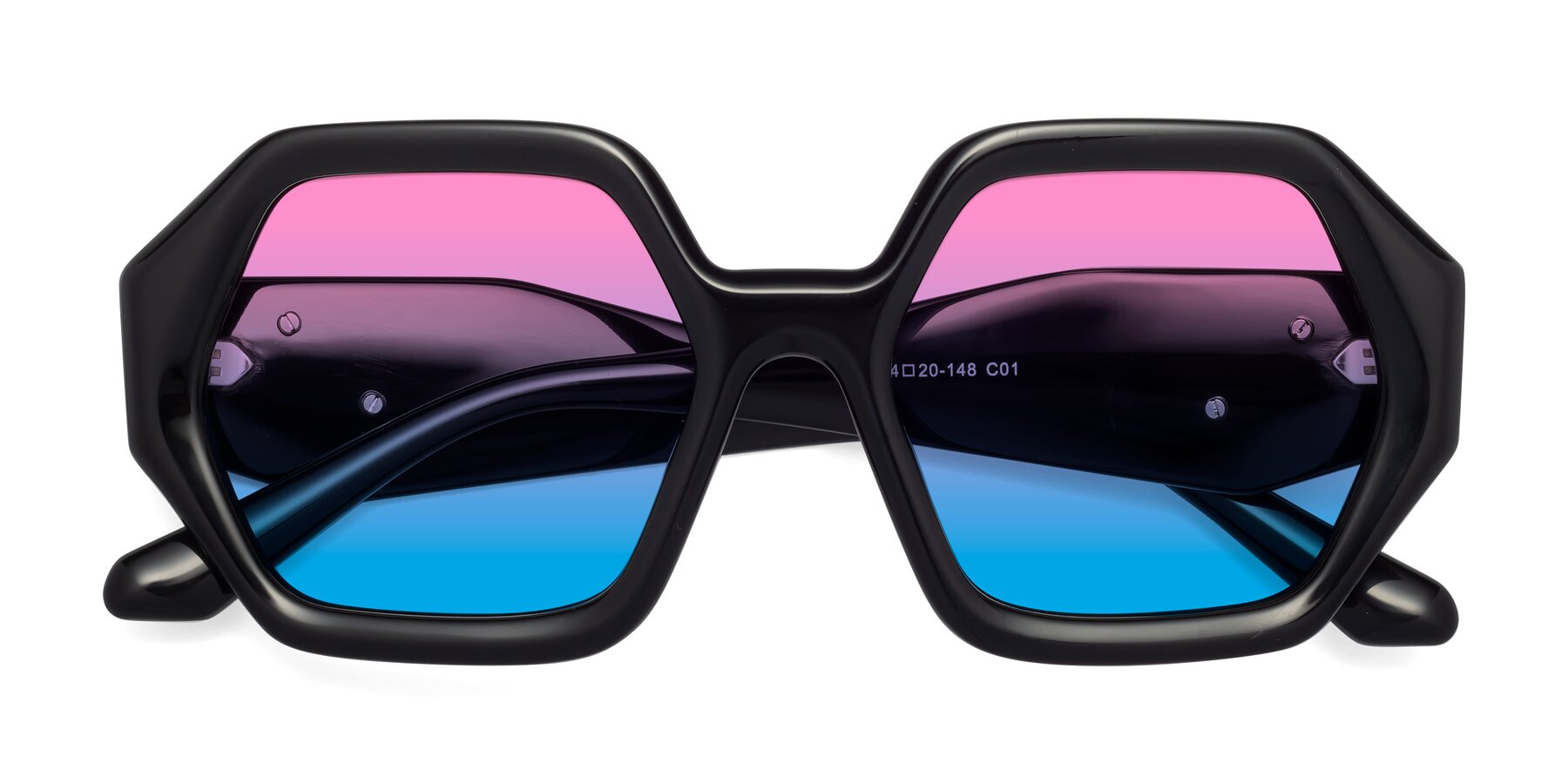 Folded Front of 1582 in Black with Pink / Blue Gradient Lenses