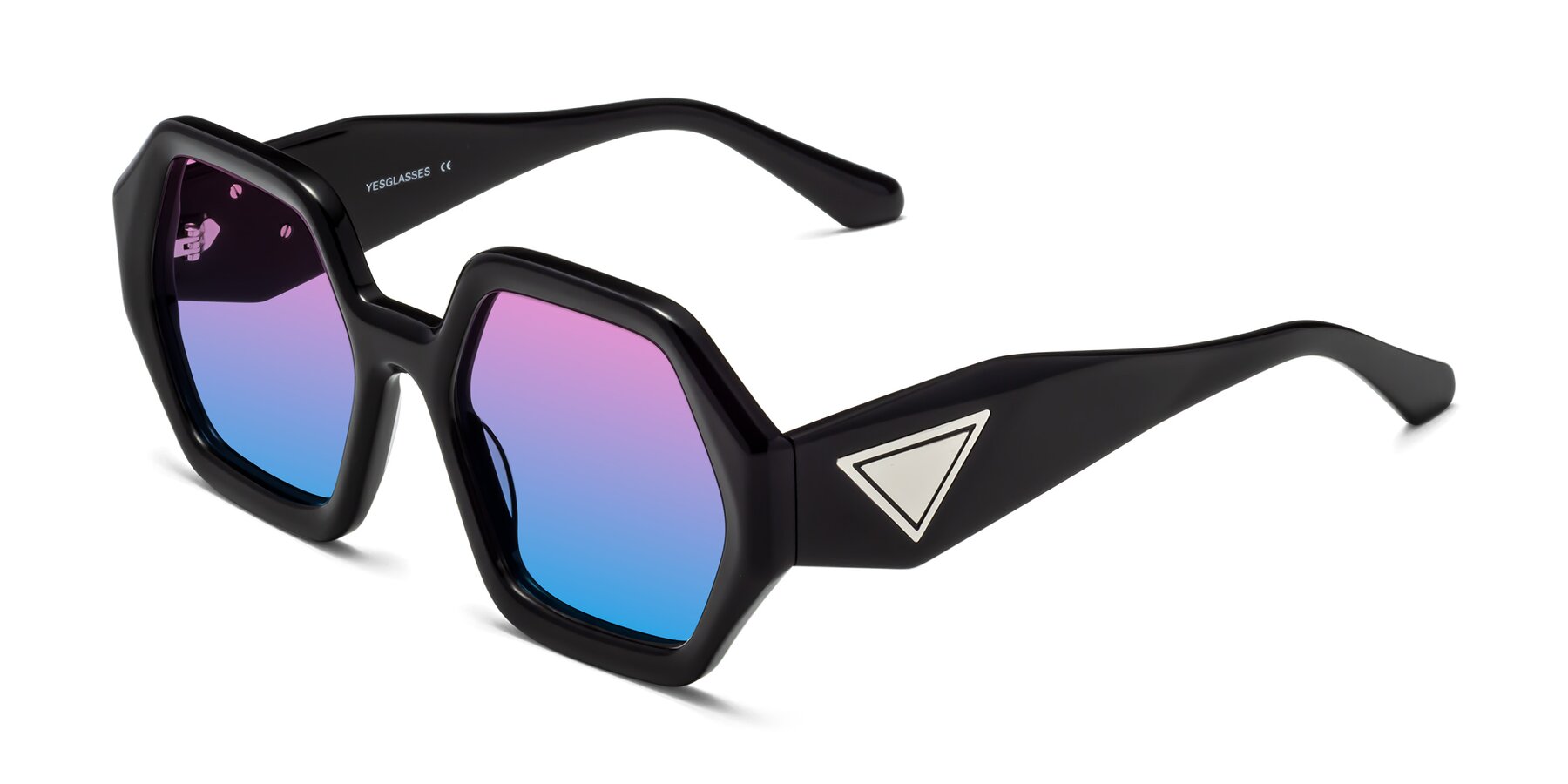 Angle of 1582 in Black with Pink / Blue Gradient Lenses