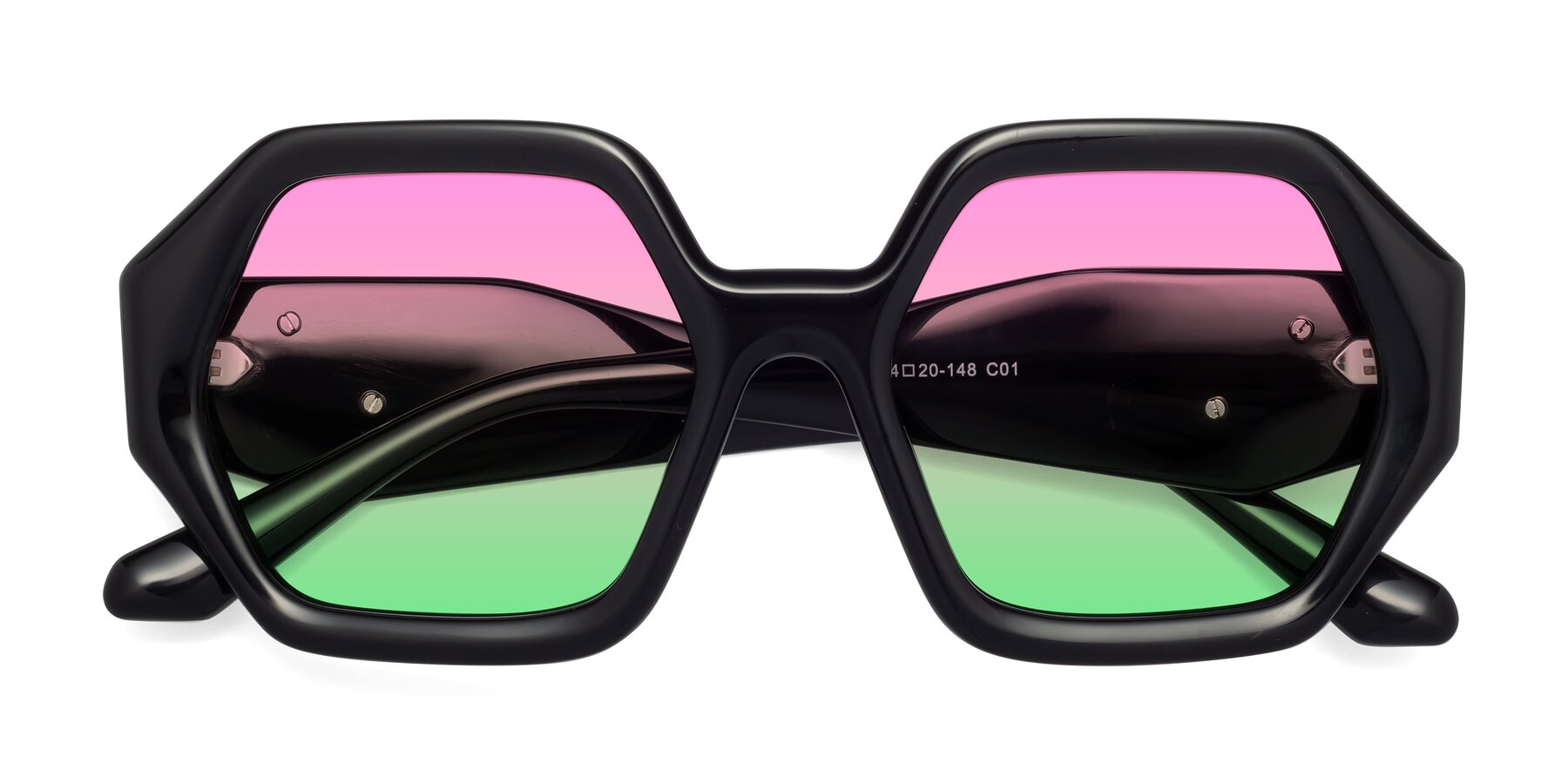 Folded Front of 1582 in Black with Pink / Green Gradient Lenses