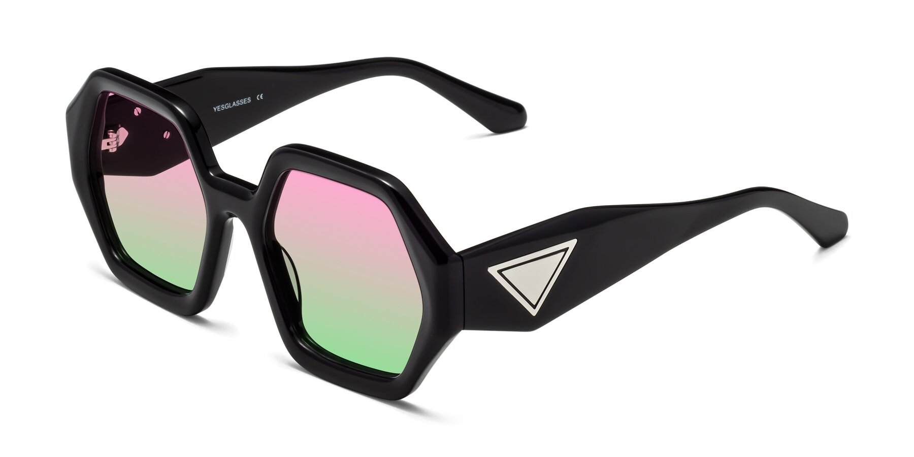 Angle of 1582 in Black with Pink / Green Gradient Lenses