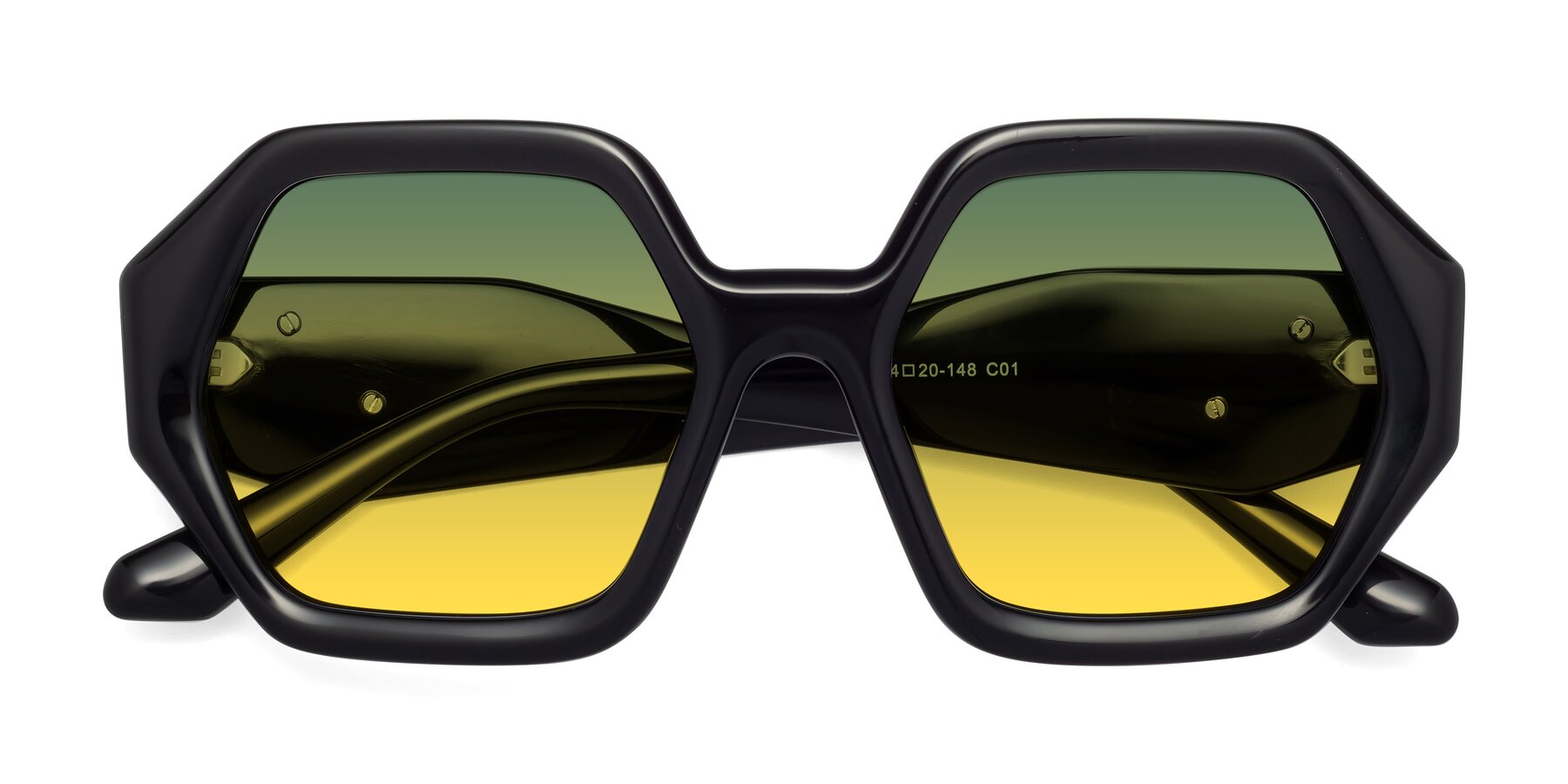 Folded Front of 1582 in Black with Green / Yellow Gradient Lenses