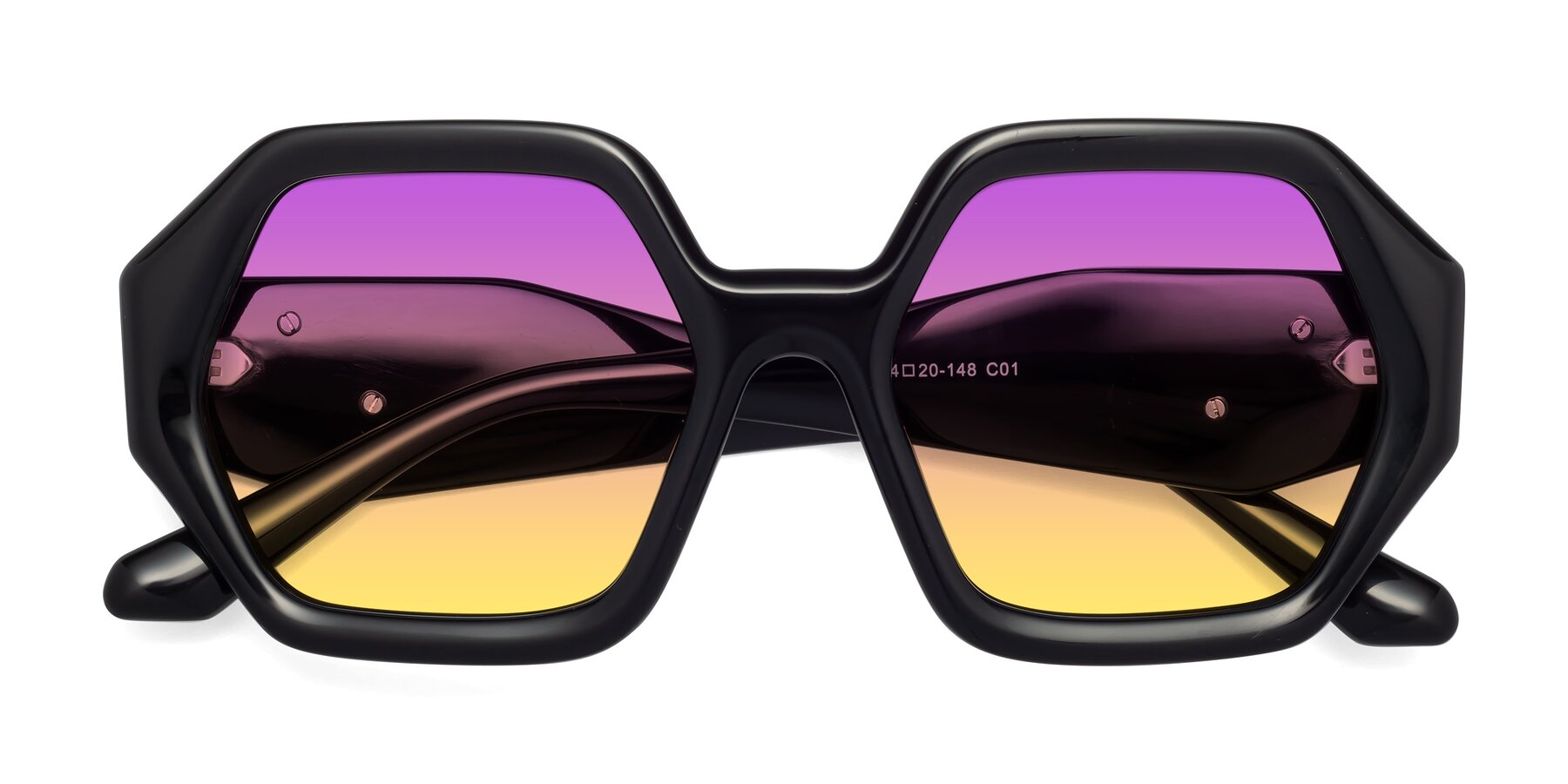Folded Front of 1582 in Black with Purple / Yellow Gradient Lenses
