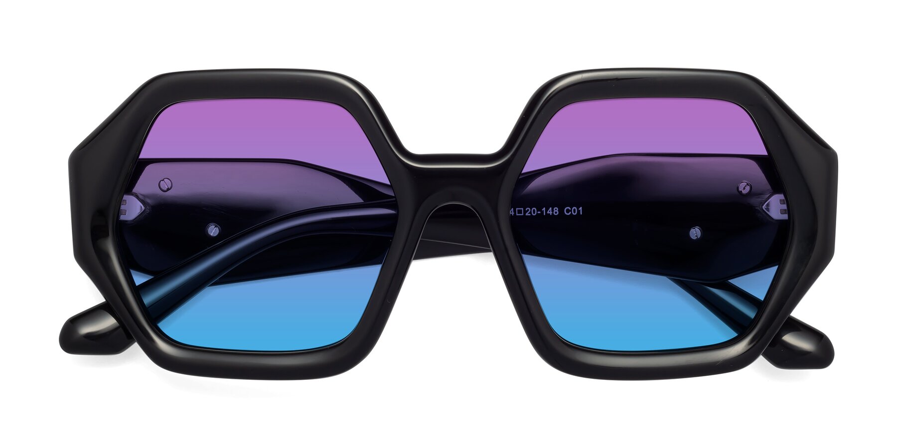 Folded Front of 1582 in Black with Purple / Blue Gradient Lenses