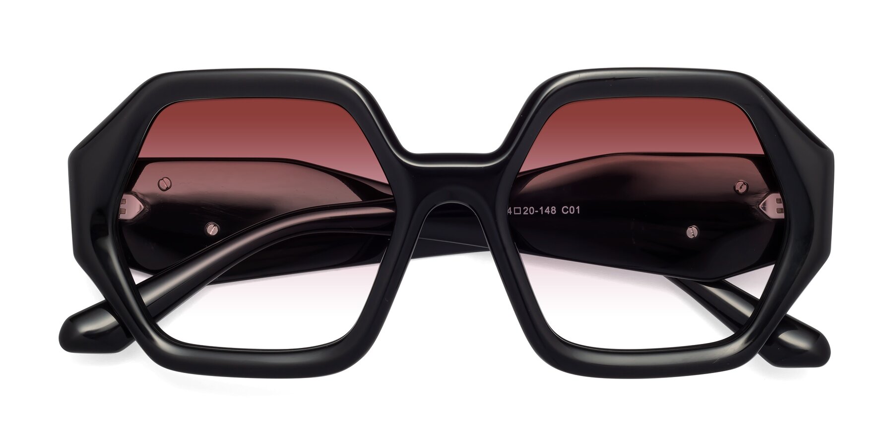 Folded Front of 1582 in Black with Garnet Gradient Lenses