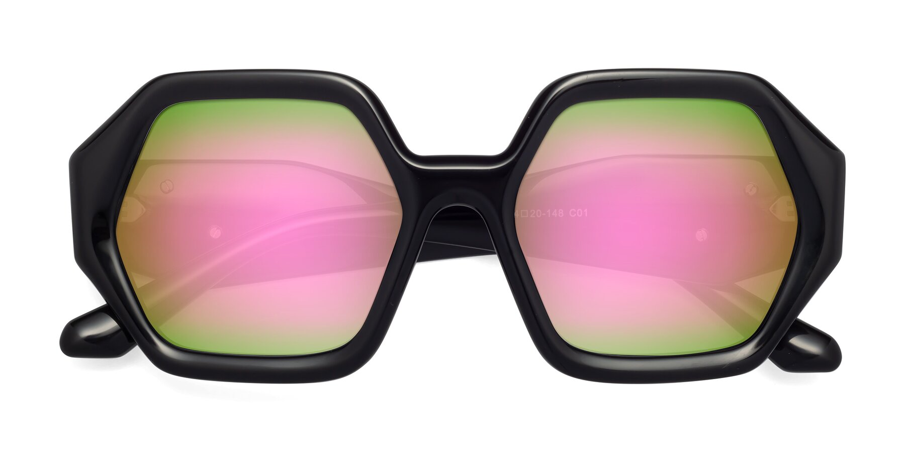 Folded Front of 1582 in Black with Pink Mirrored Lenses