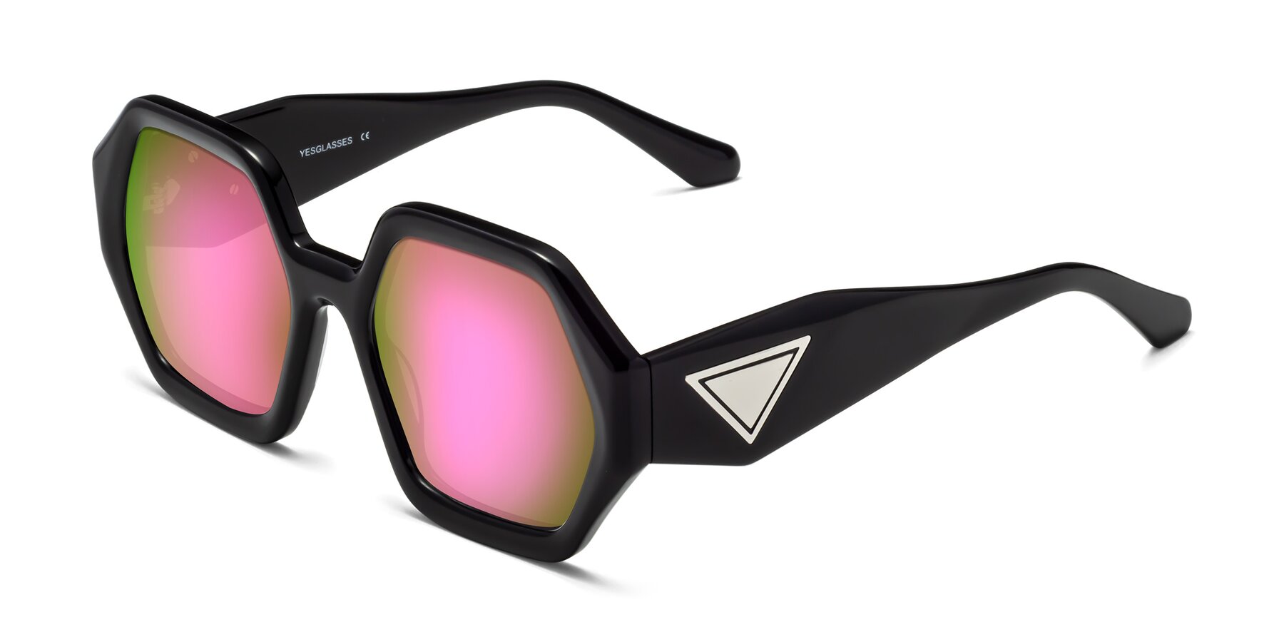 Angle of 1582 in Black with Pink Mirrored Lenses