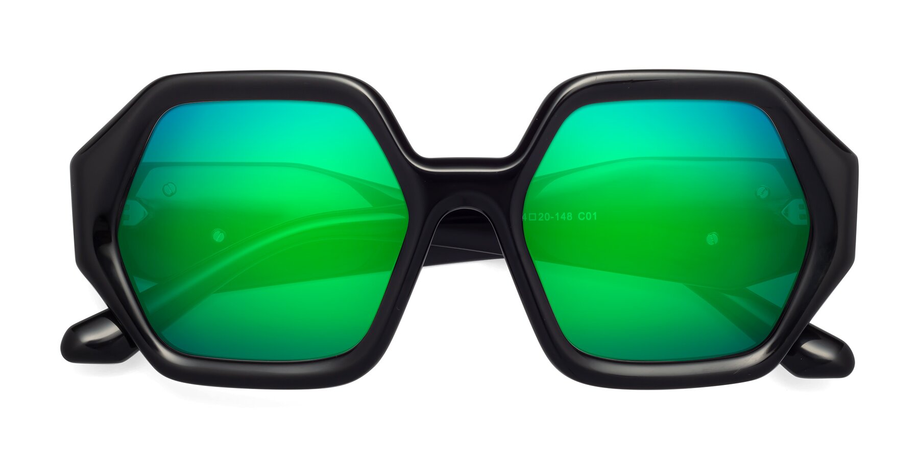 Folded Front of 1582 in Black with Green Mirrored Lenses